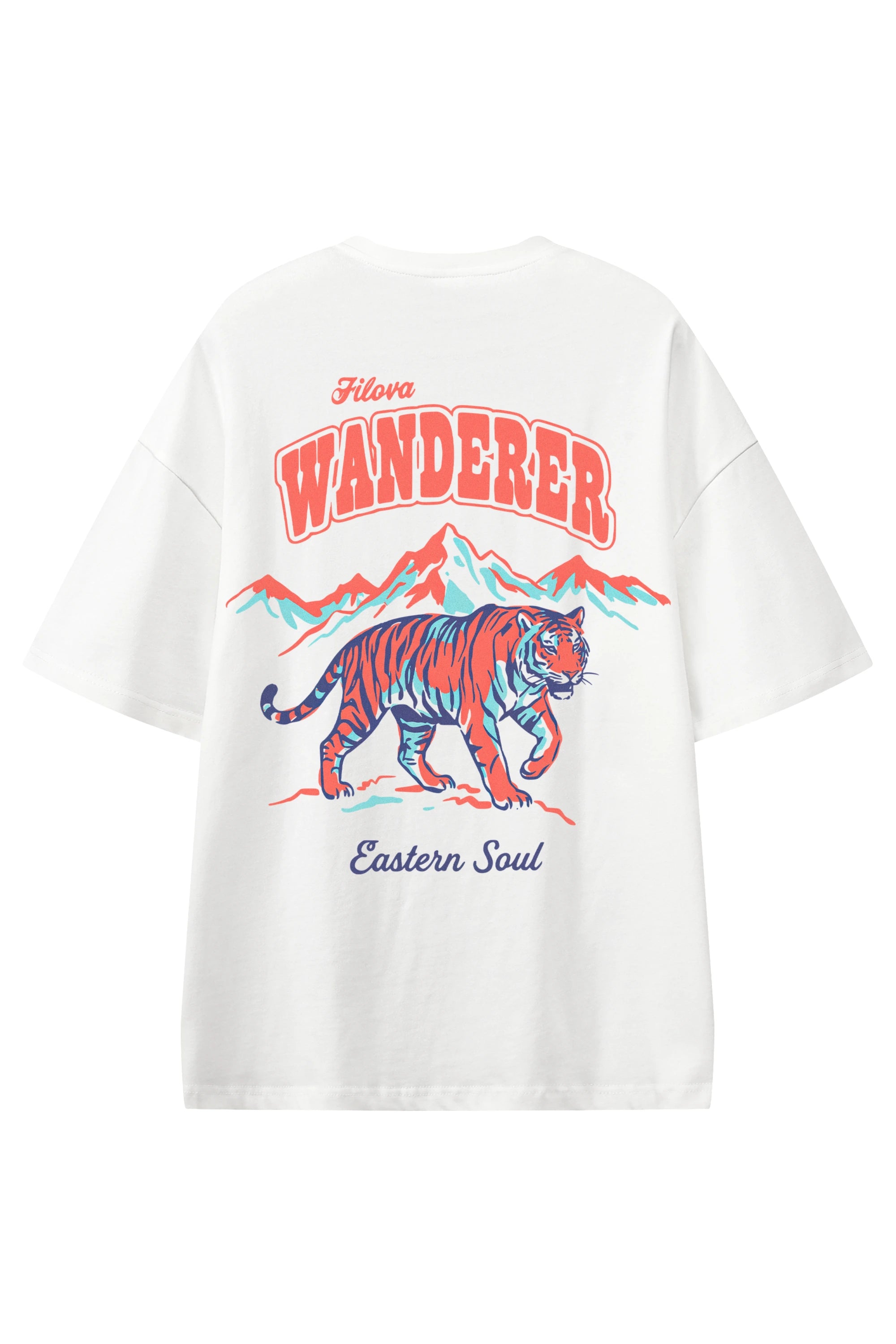 Filova Wanderer Eastern Soul White graphic T-shirt, flat lay back view