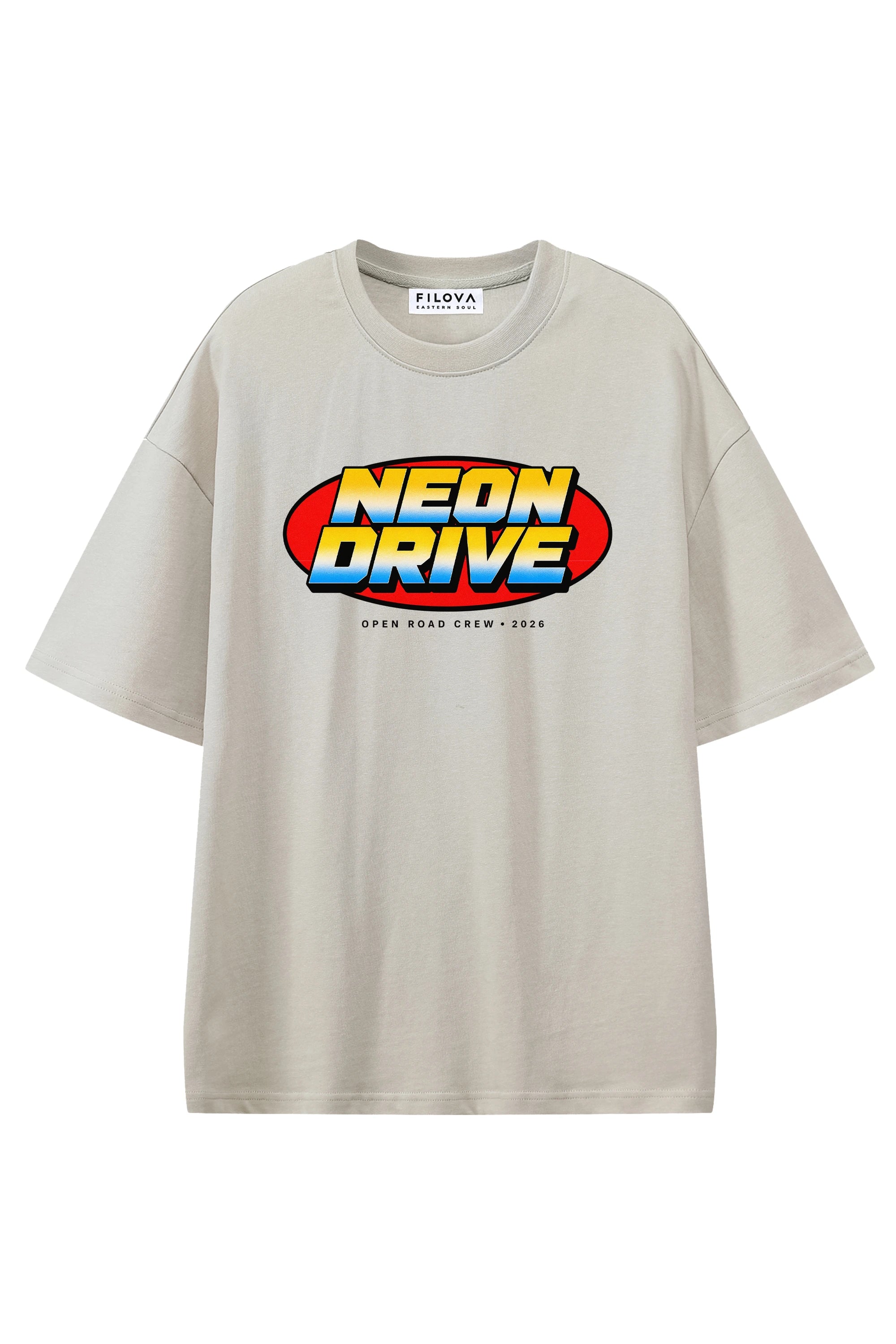 Neon Drive Apricot graphic T-shirt, flat lay front view