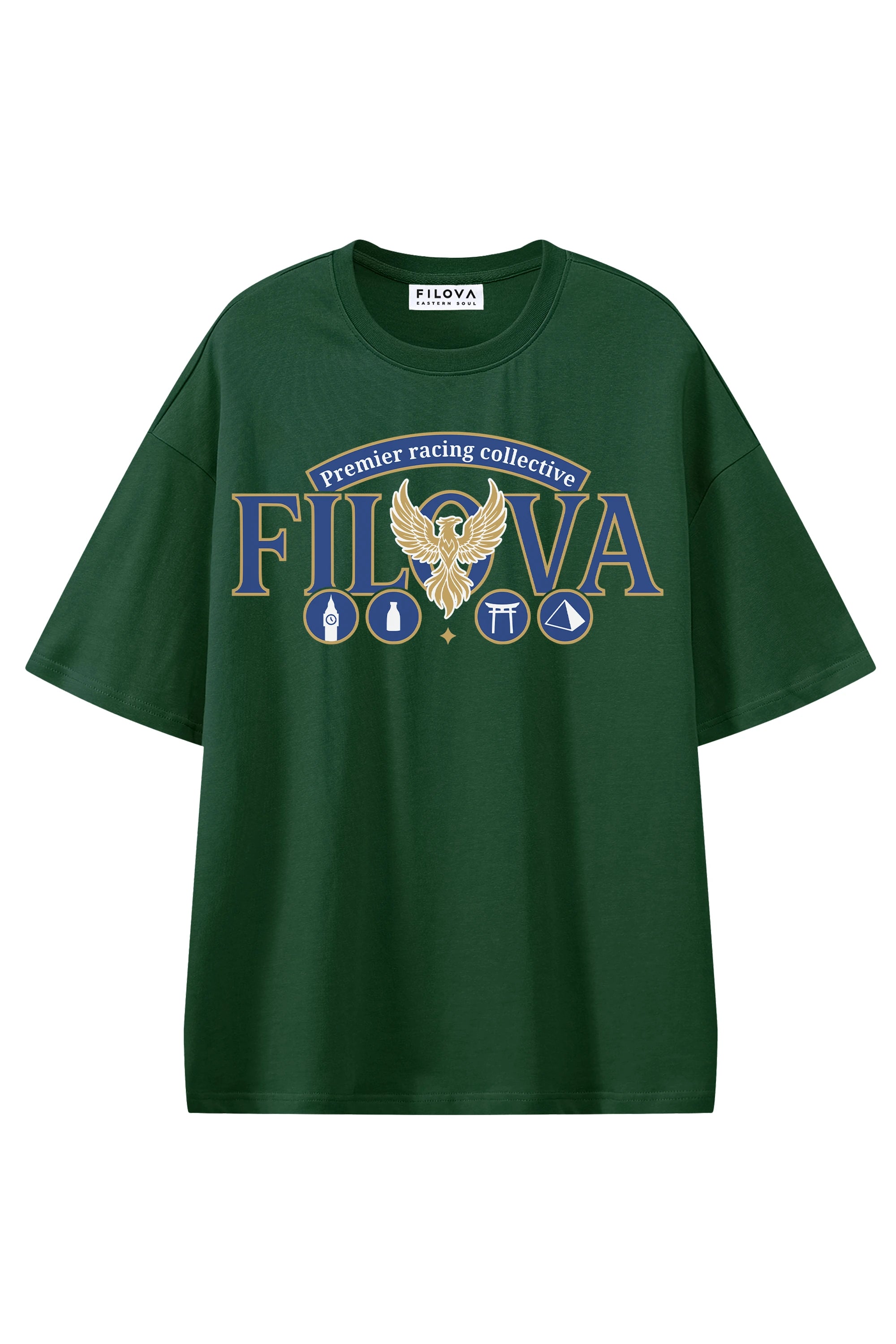Premier Racing Collective Dark Green graphic T-shirt, flat lay front view
