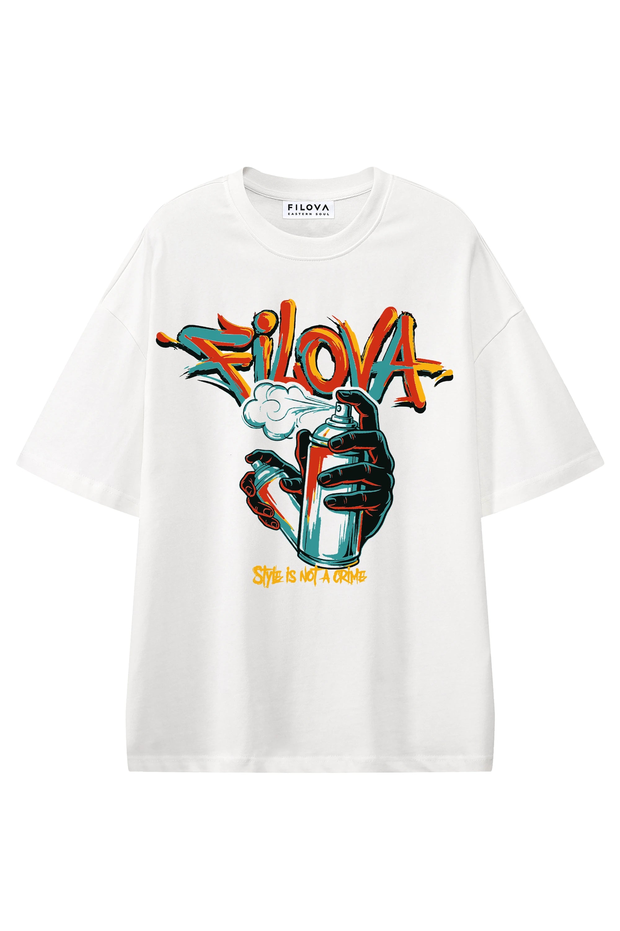Style Is Not A Crime White graphic T-shirt, flat lay front view