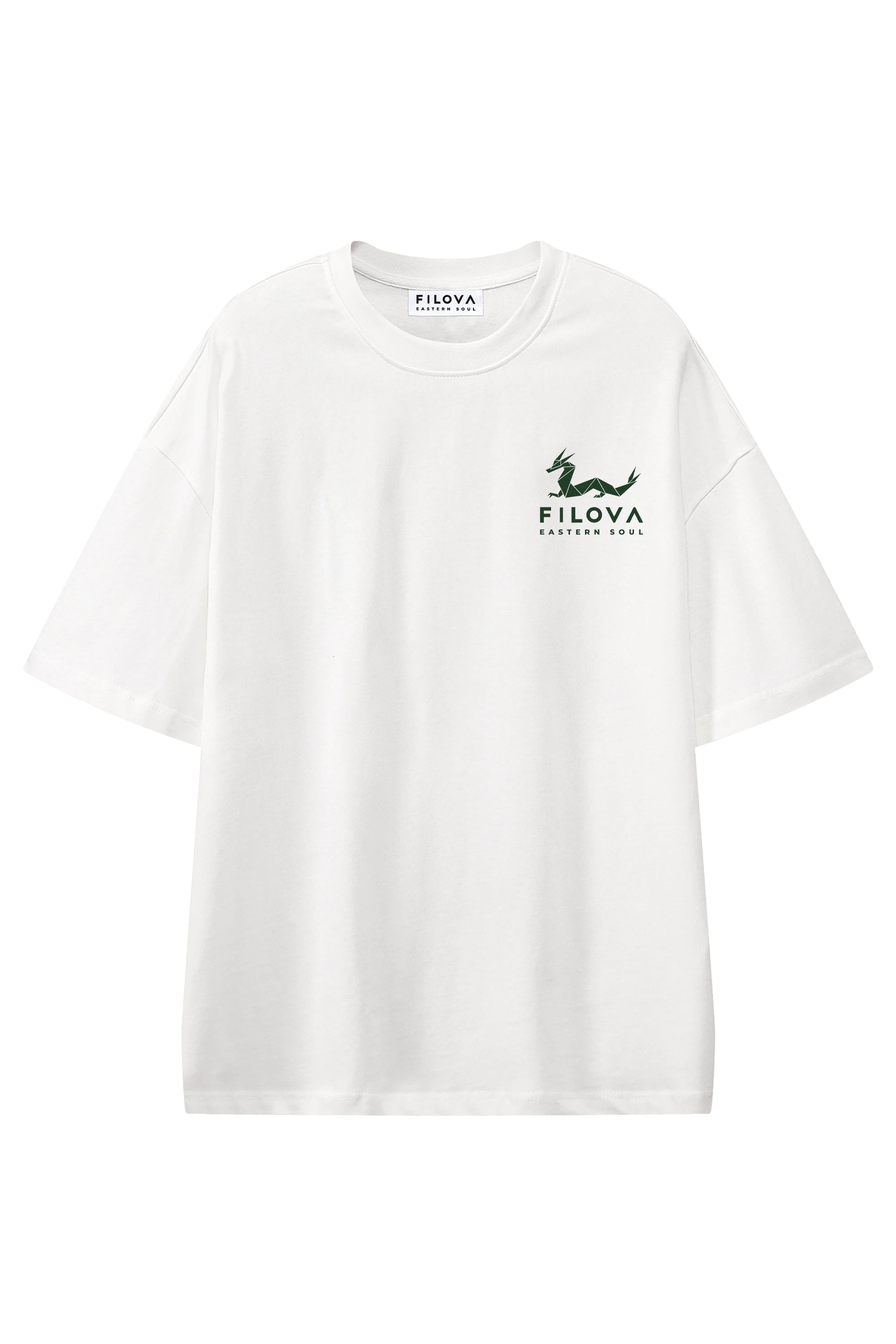 Filova Eastern Soul Basic White graphic T-shirt, flat lay front view