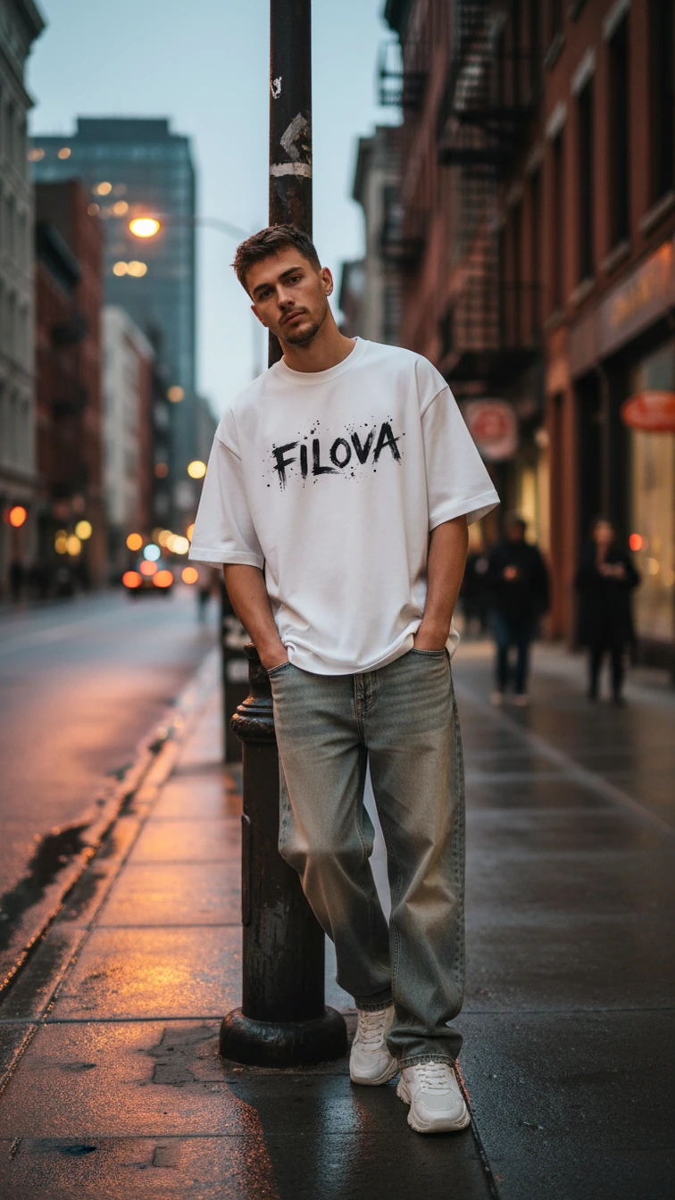 Filova Brush Splatter White graphic T-shirt social image