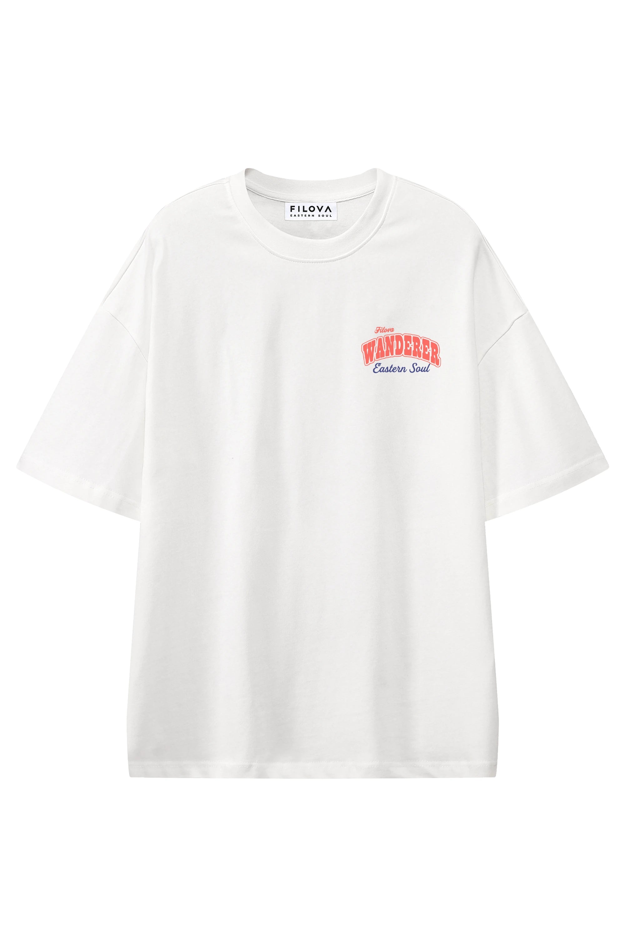 Filova Wanderer Eastern Soul White graphic T-shirt, flat lay front view