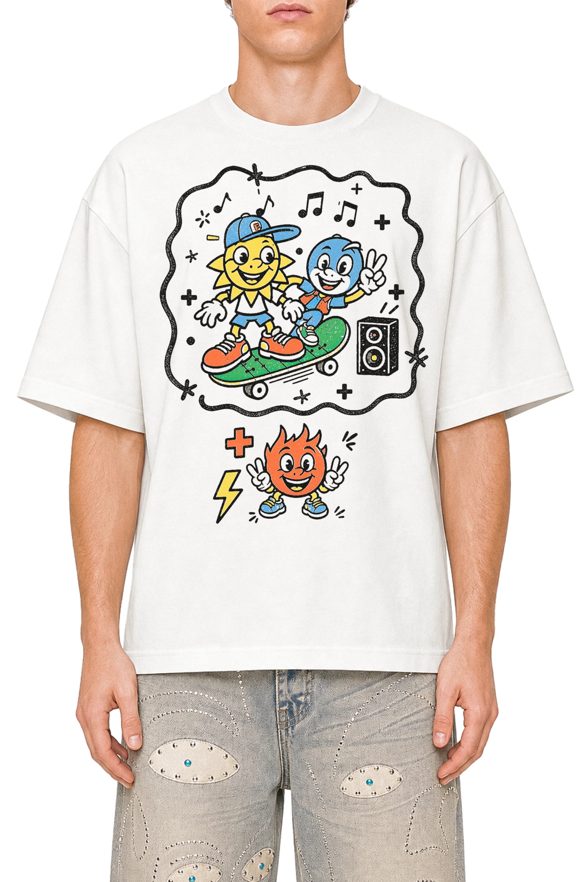 Original Street White graphic T-shirt, model front view