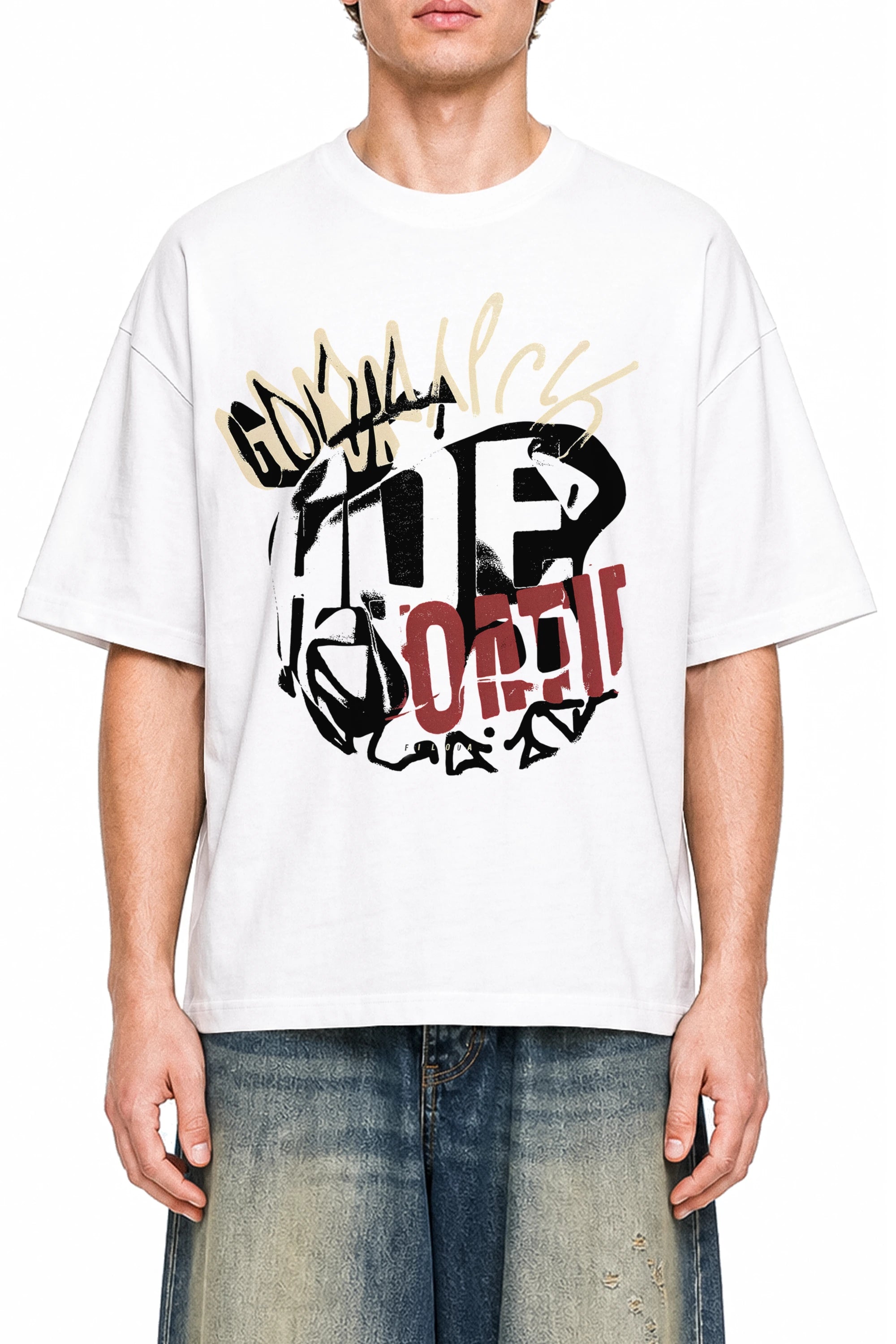 Art Of FIlova White graphic T-shirt, model front view