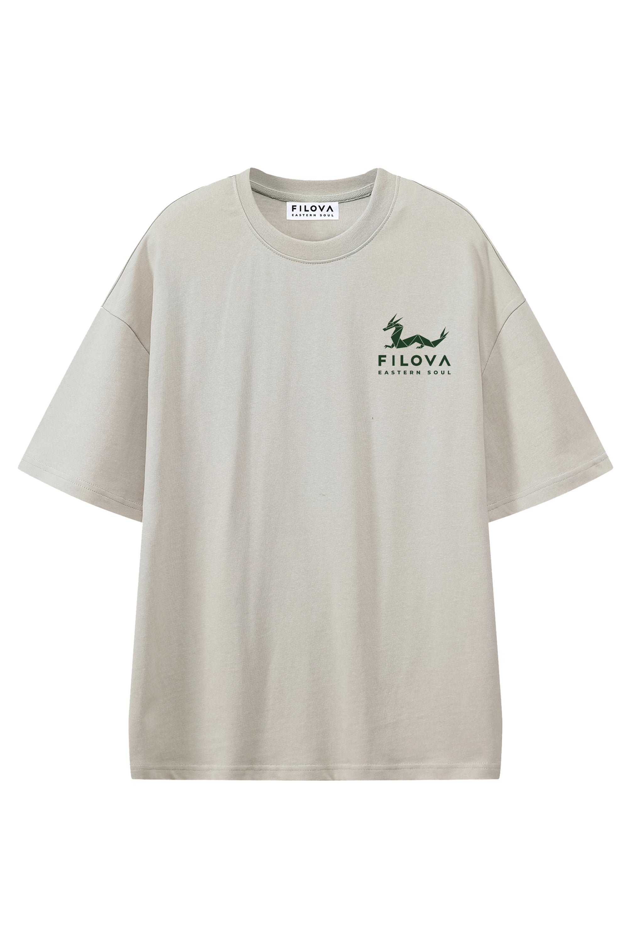 Filova Eastern Soul Basic Apricot graphic T-shirt, flat lay front view