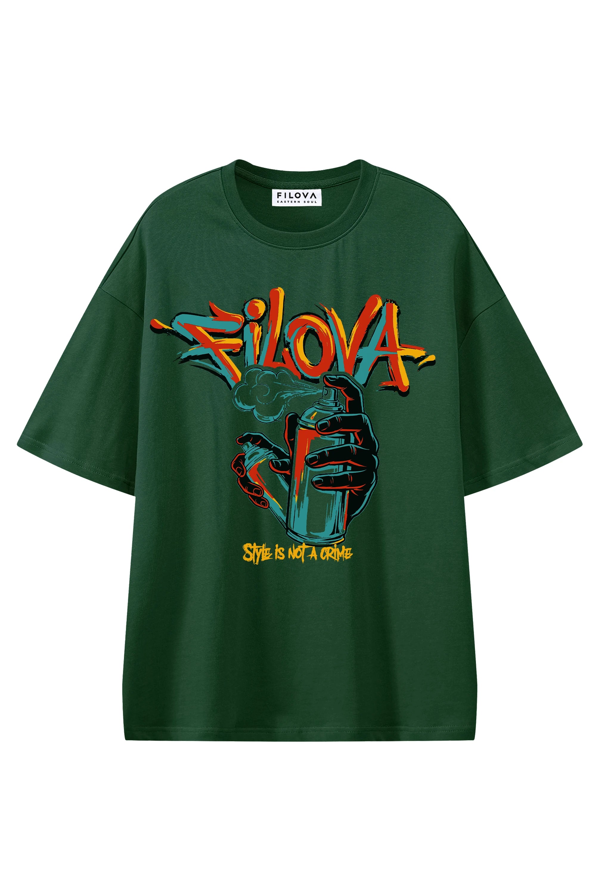 Style Is Not A Crime Dark Green graphic T-shirt, flat lay front view