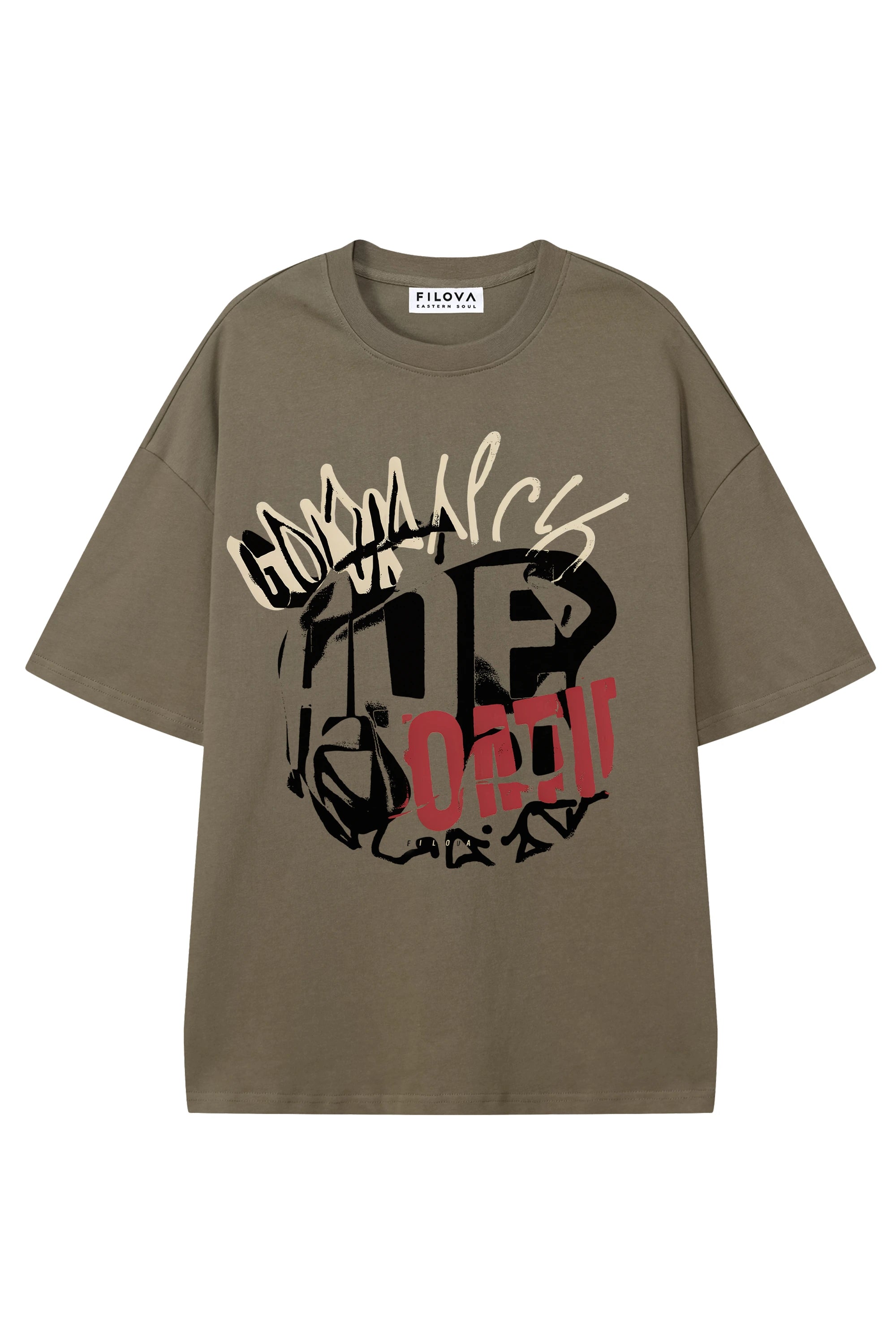 Art Of FIlova Moss Green graphic T-shirt, flat lay front view