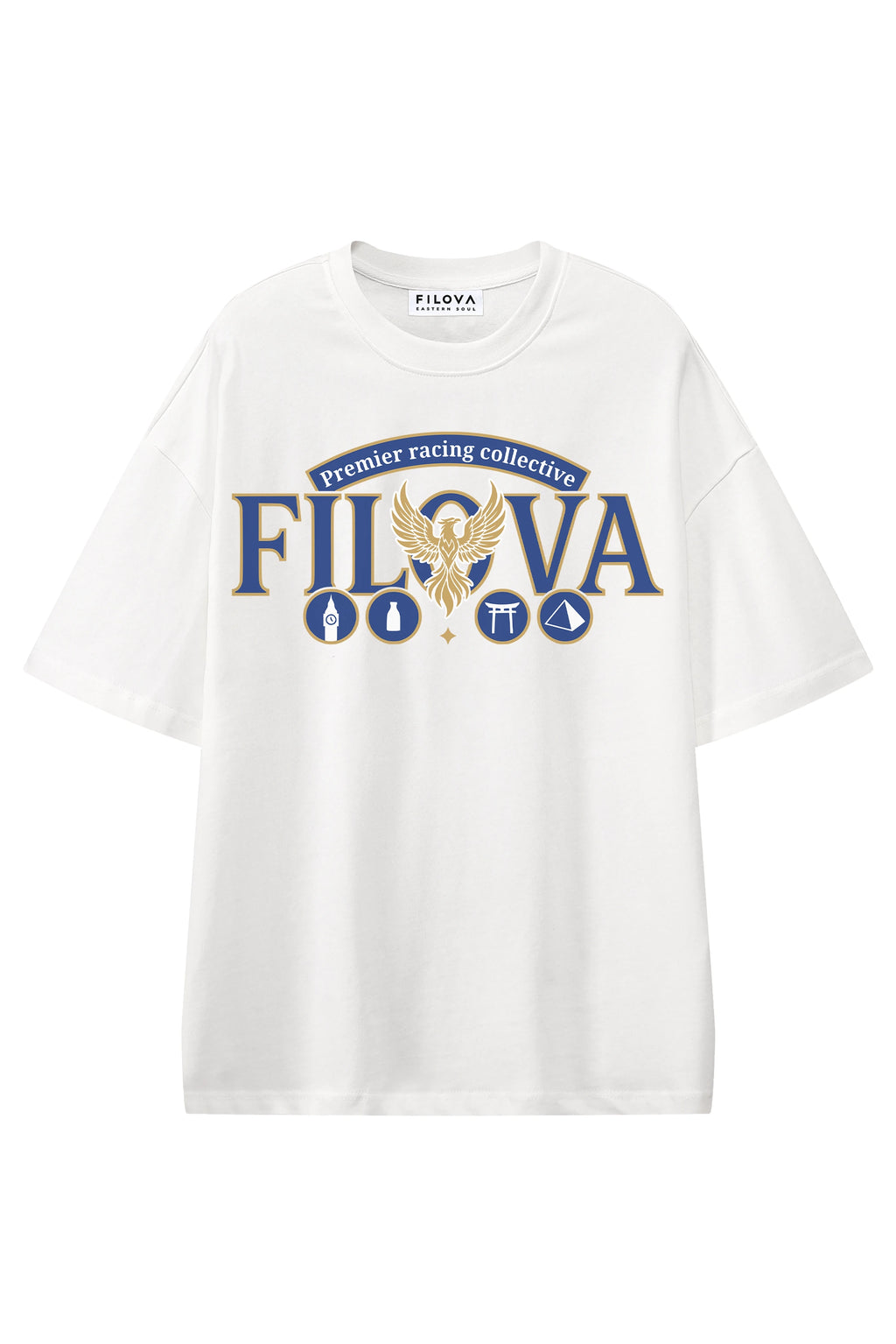 Premier Racing Collective White graphic T-shirt, flat lay front view