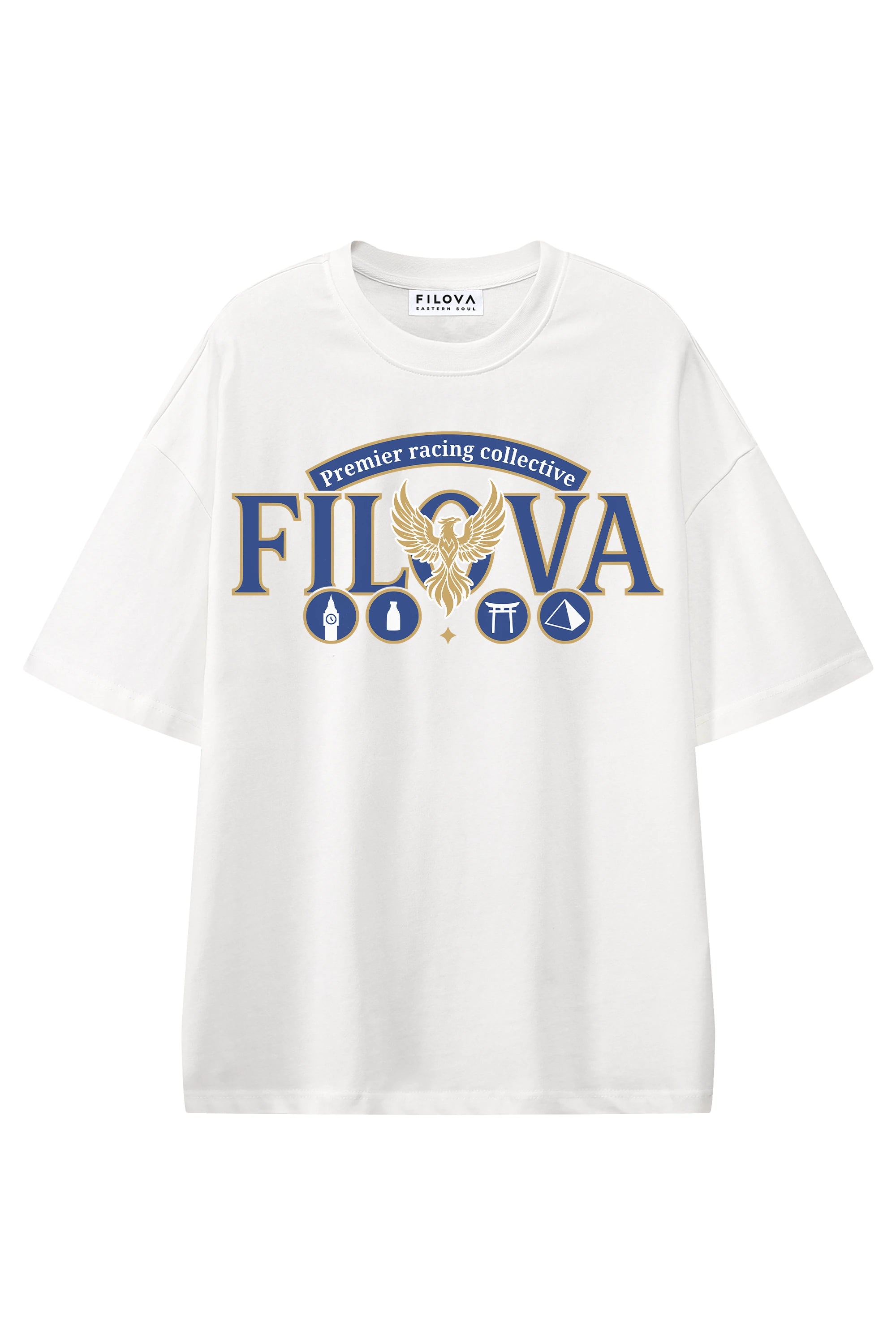Premier Racing Collective White graphic T-shirt, flat lay front view