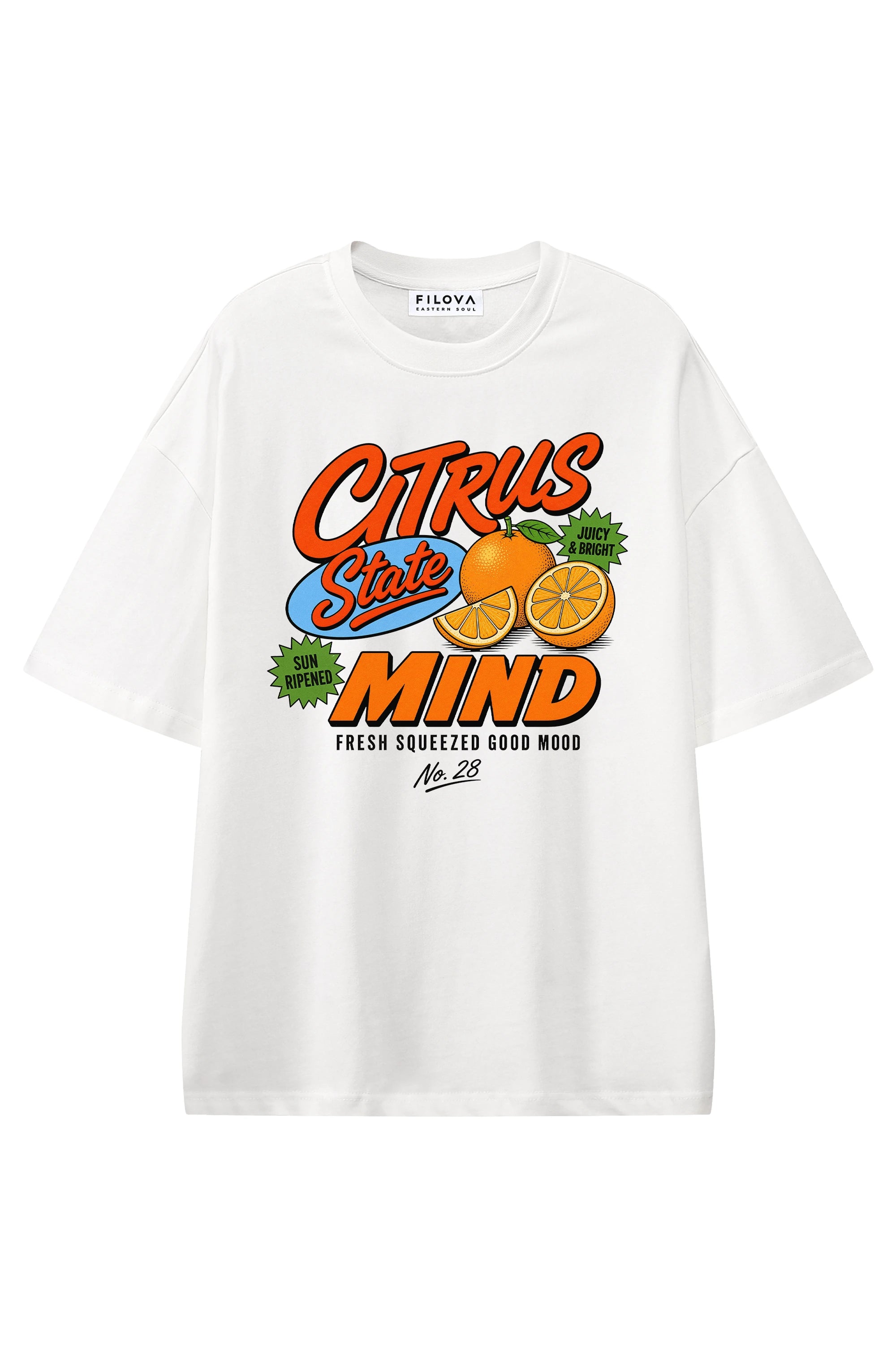 Citrus State Mind White graphic T-shirt, flat lay front view
