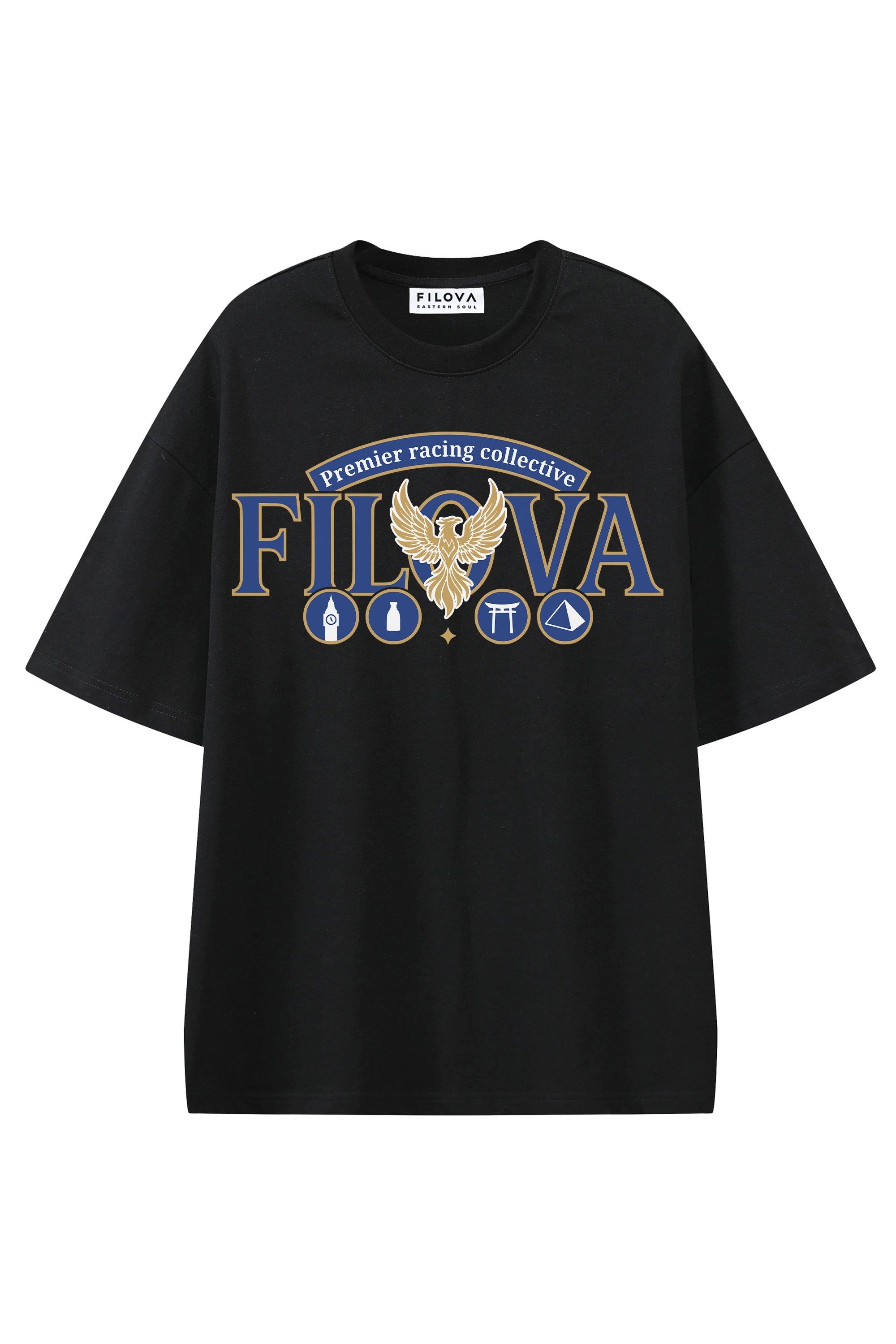 Premier Racing Collective Black graphic T-shirt, flat lay front view