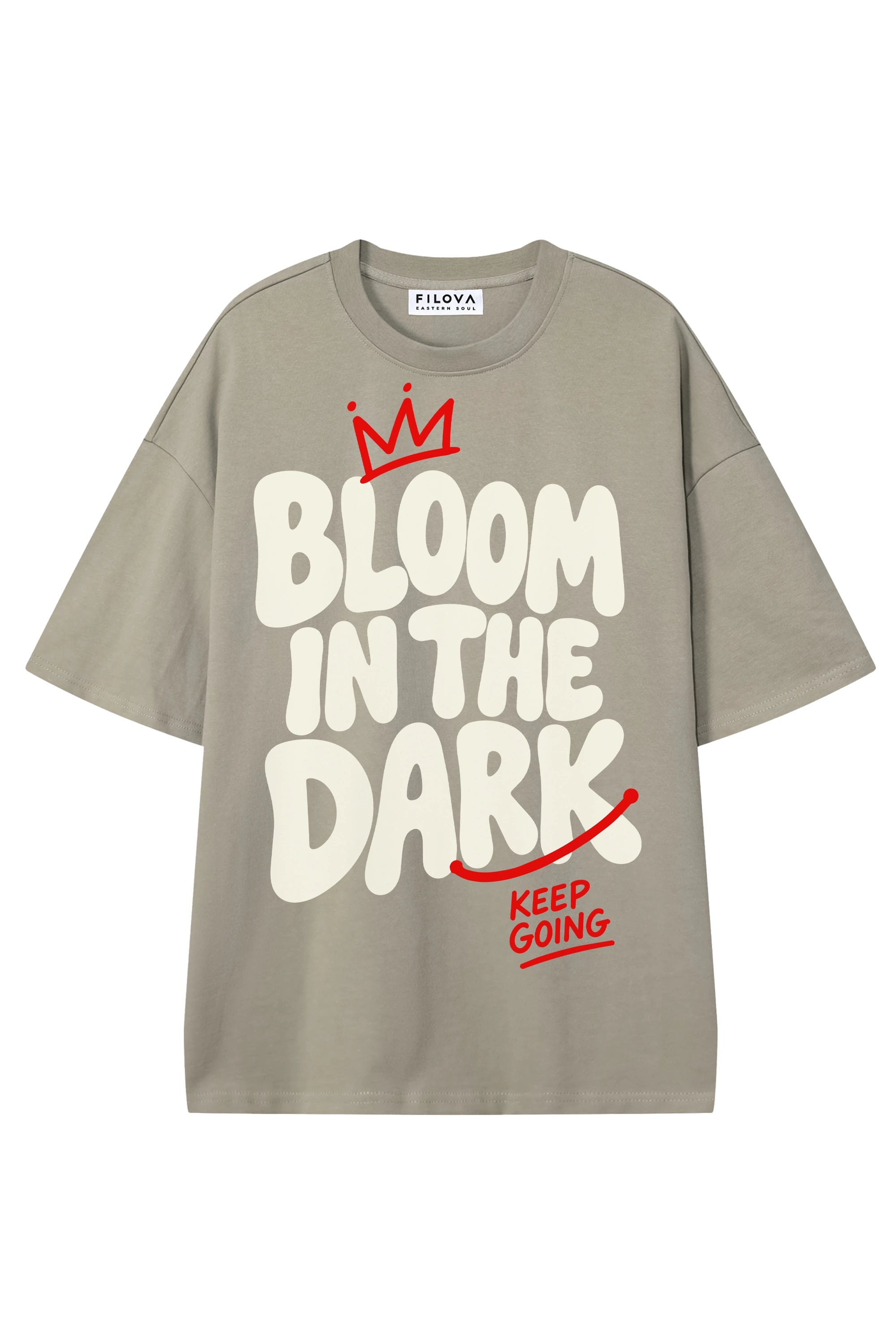 Bloom In The Dark Dark Apricot graphic T-shirt, flat lay front view