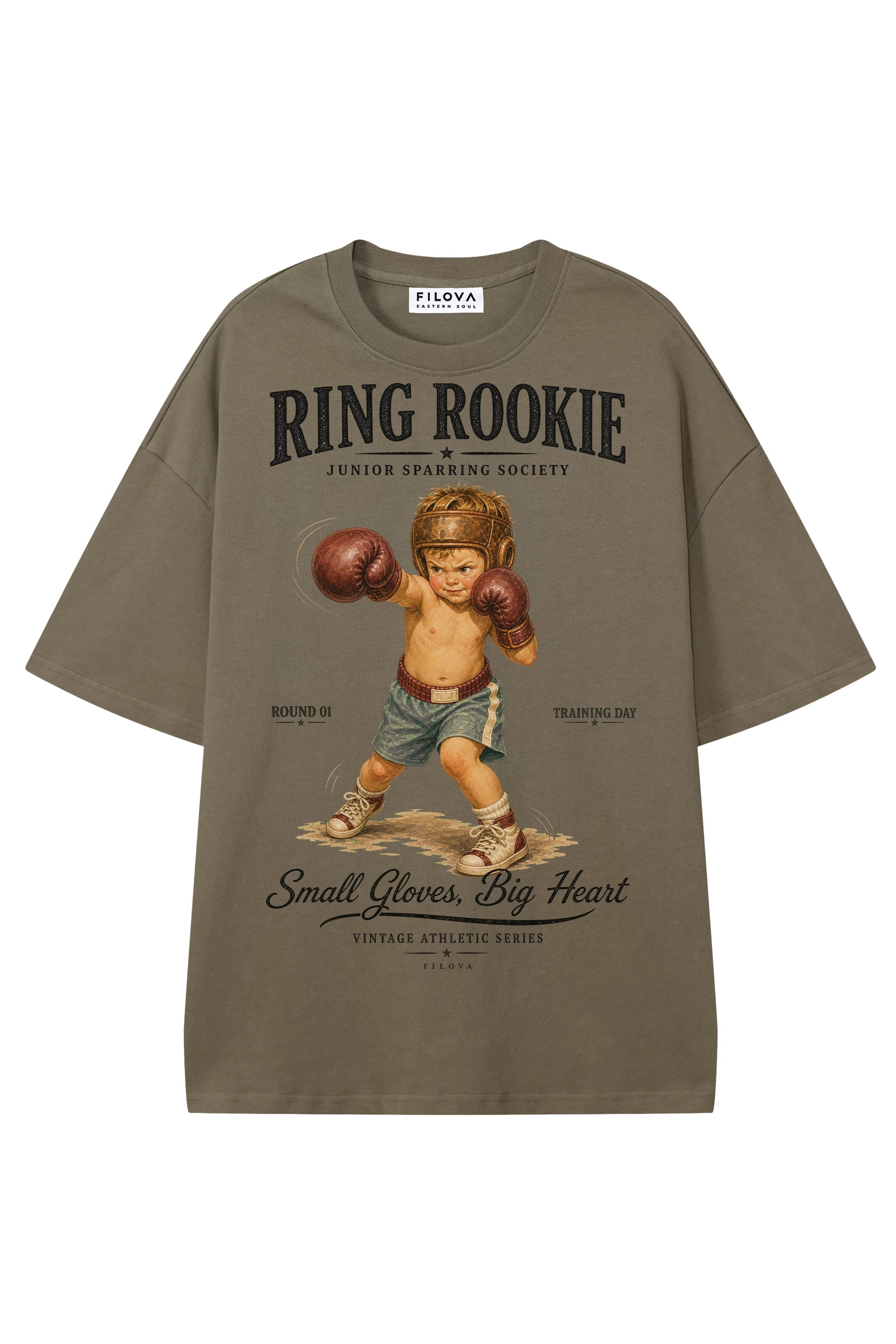 Ring Rookie Moss Green graphic T-shirt, flat lay front view
