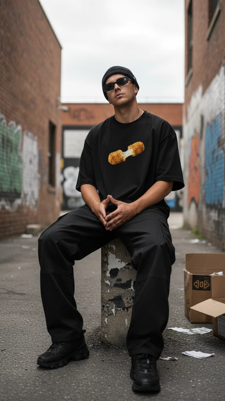 Fried Cheese Black graphic T-shirt social image