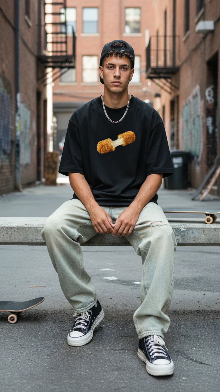 Fried Cheese Black graphic T-shirt social image