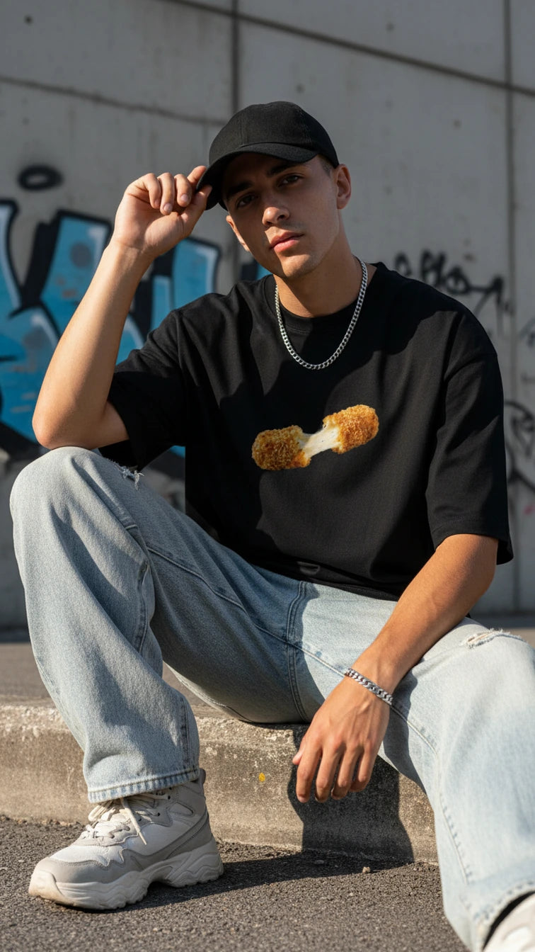 Fried Cheese Black graphic T-shirt social image