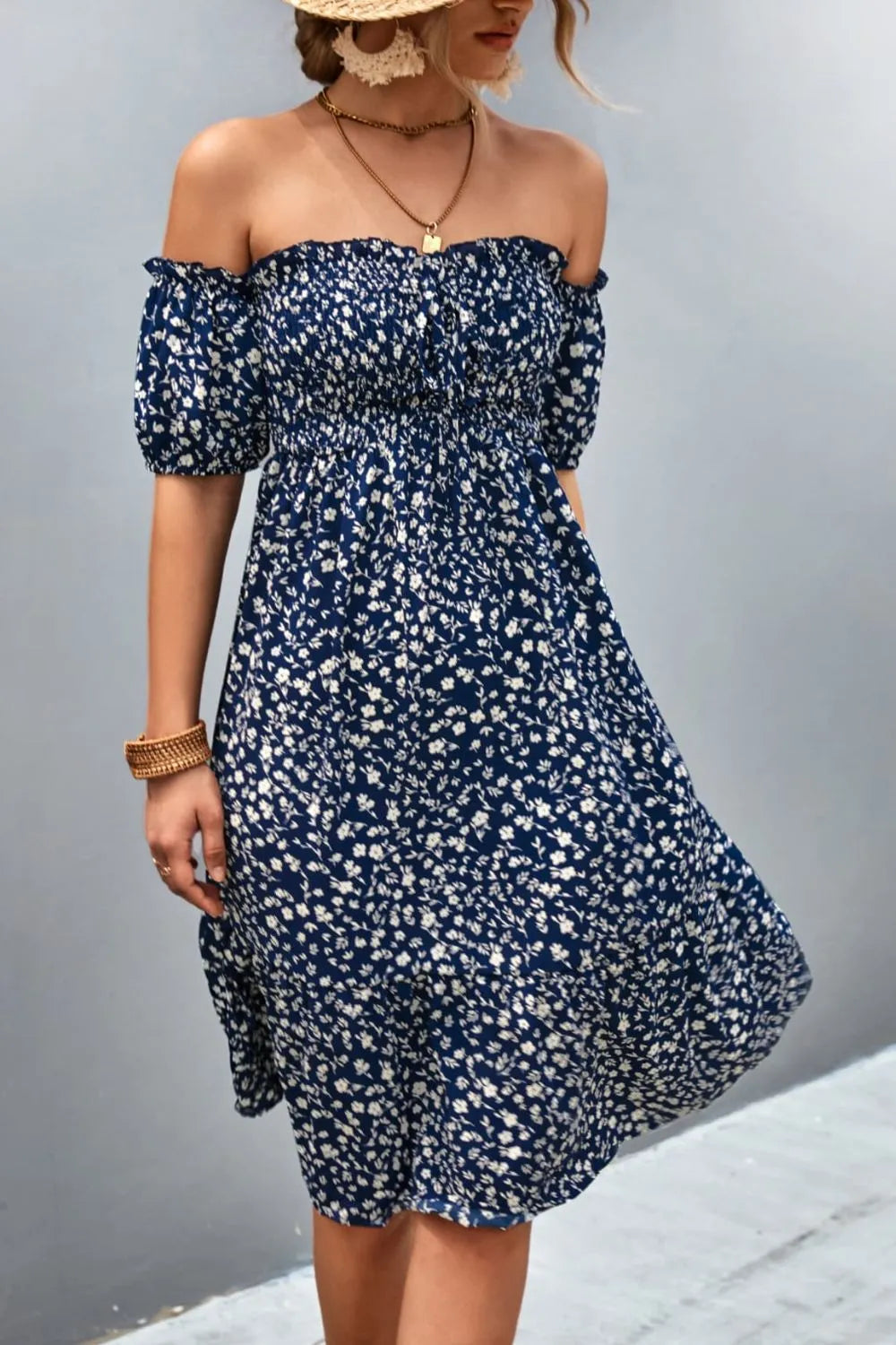 Ditsy Floral Smocked Off-Shoulder Dress – view 4