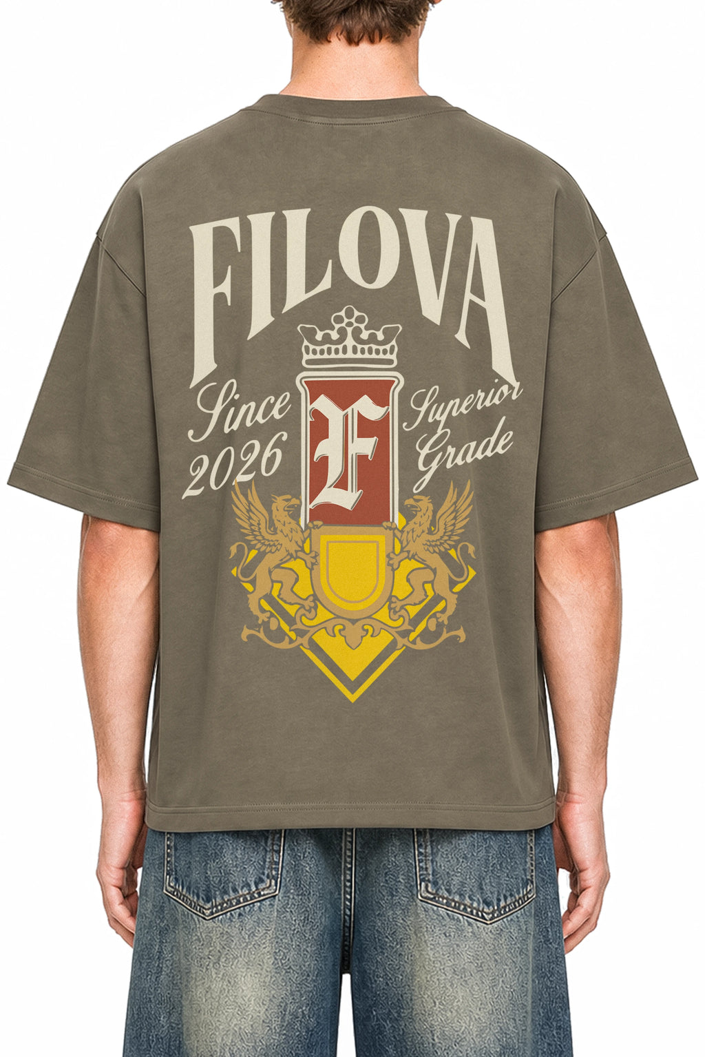 Filova Since 2026 Moss Green graphic T-shirt, model back view