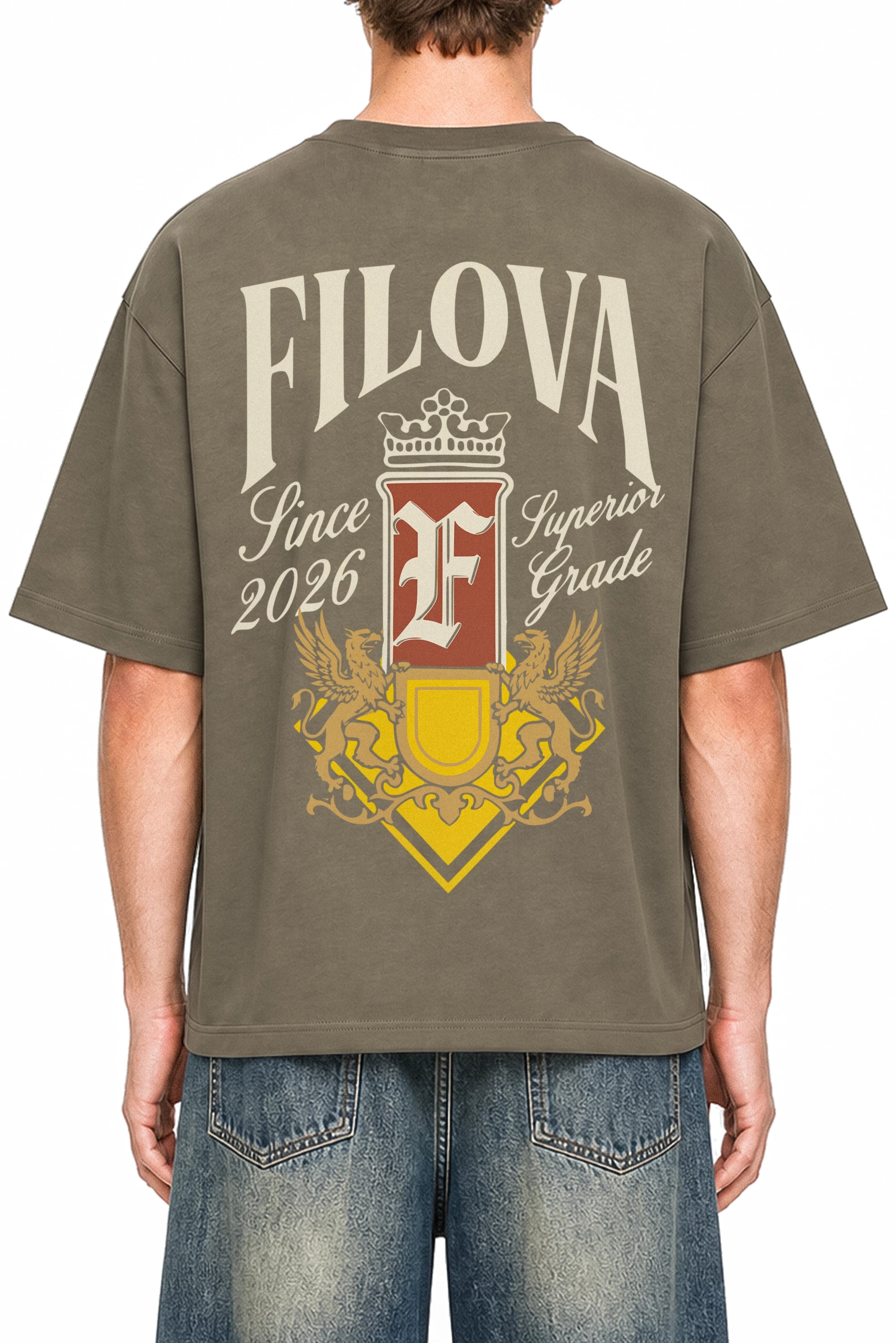 Filova Since 2026 Moss Green graphic T-shirt, model back view