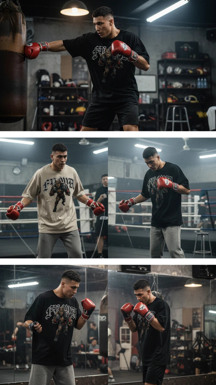 Boxing Dog Black graphic T-shirt social image