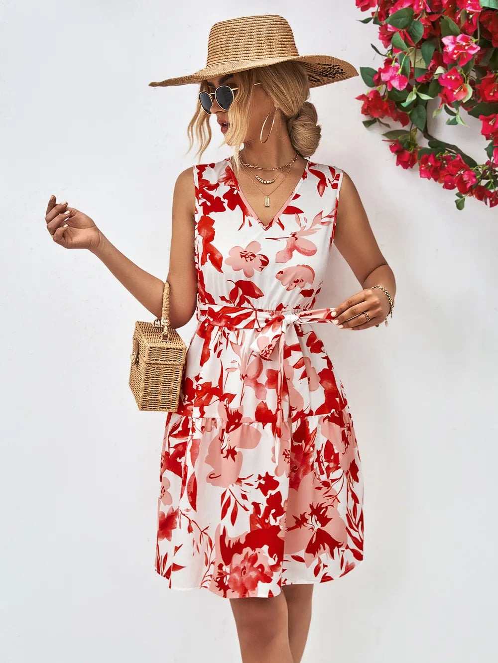 Floral V-Neck Tie-Waist Dress – view 10