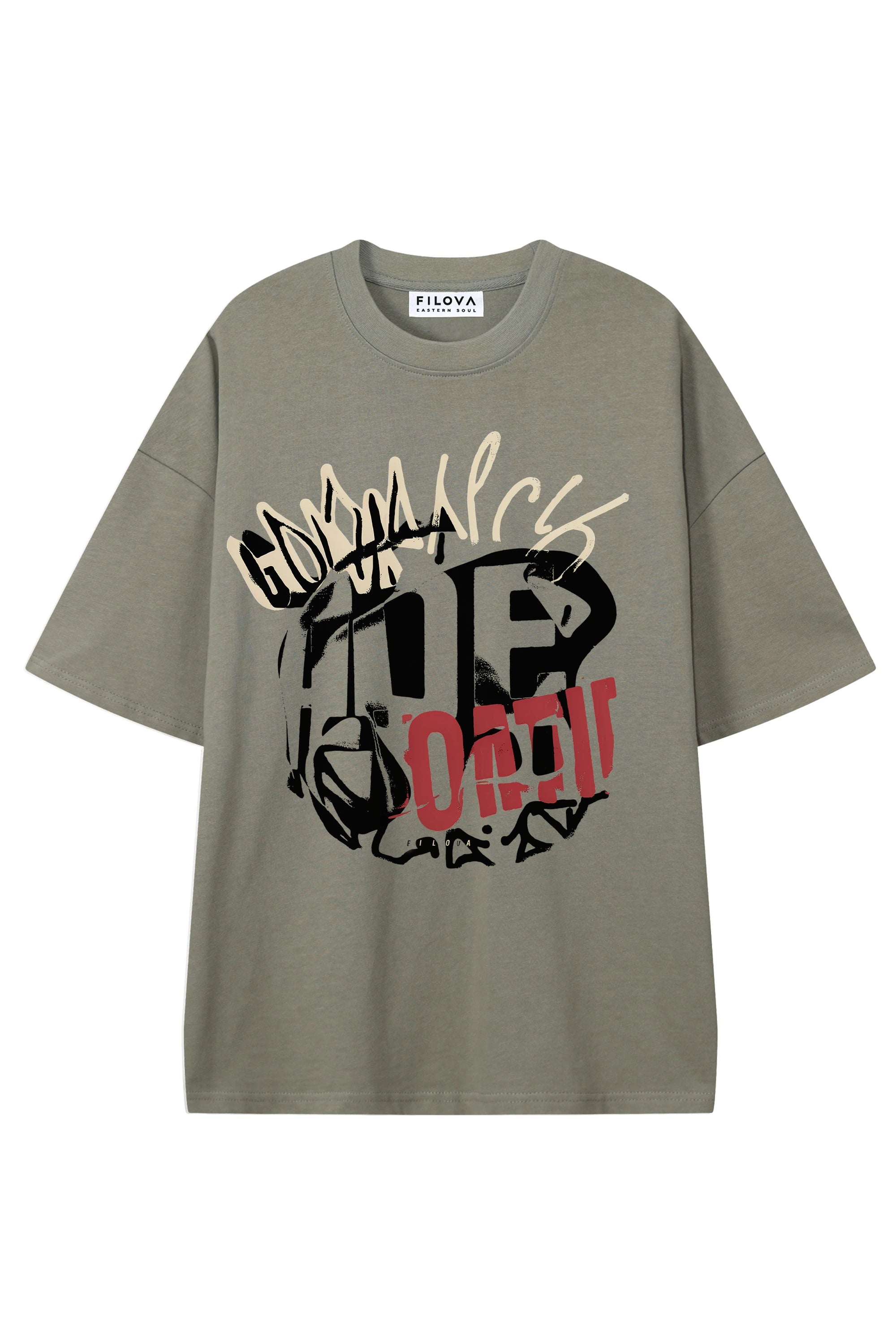 Art Of FIlova Dark Gray graphic T-shirt, flat lay front view