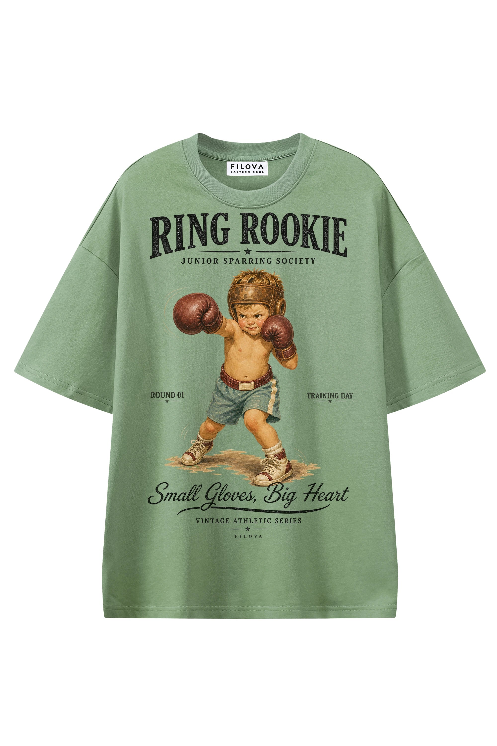 Ring Rookie Light Green graphic T-shirt, flat lay front view