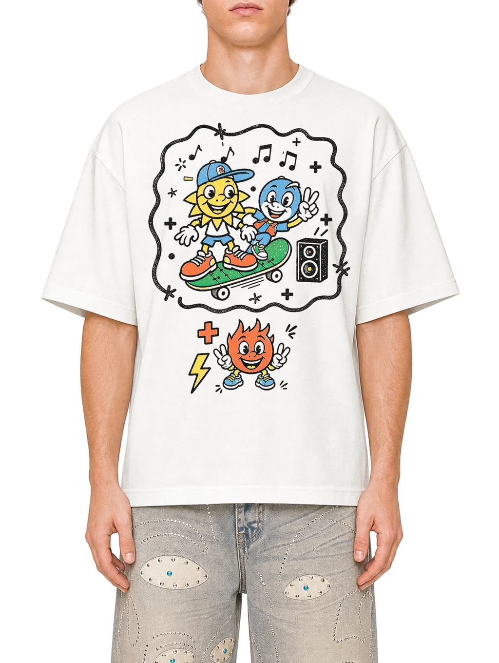 Original Street White graphic T-shirt on model, front view