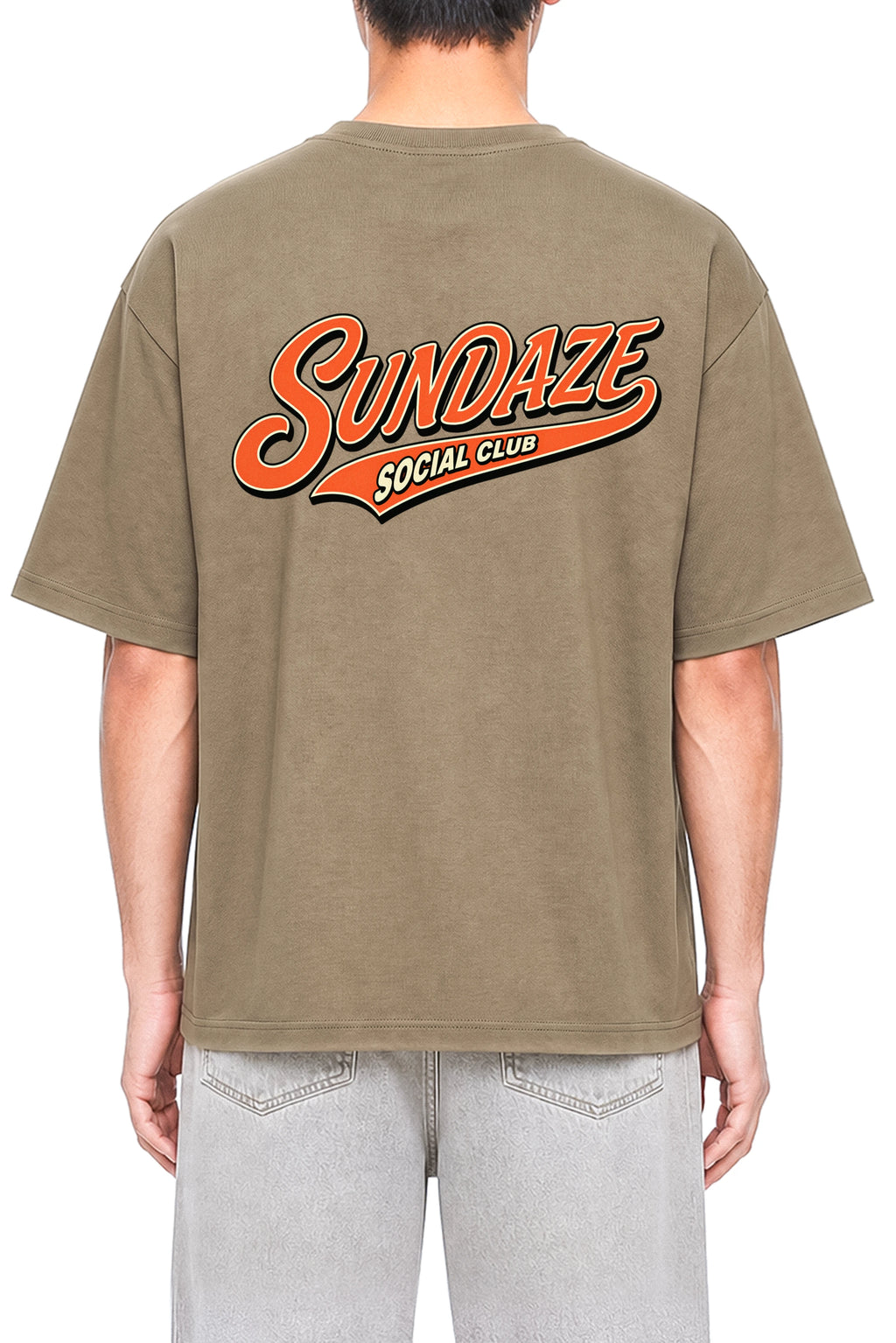 Sundaze Social Club Coffee graphic T-shirt, model back view