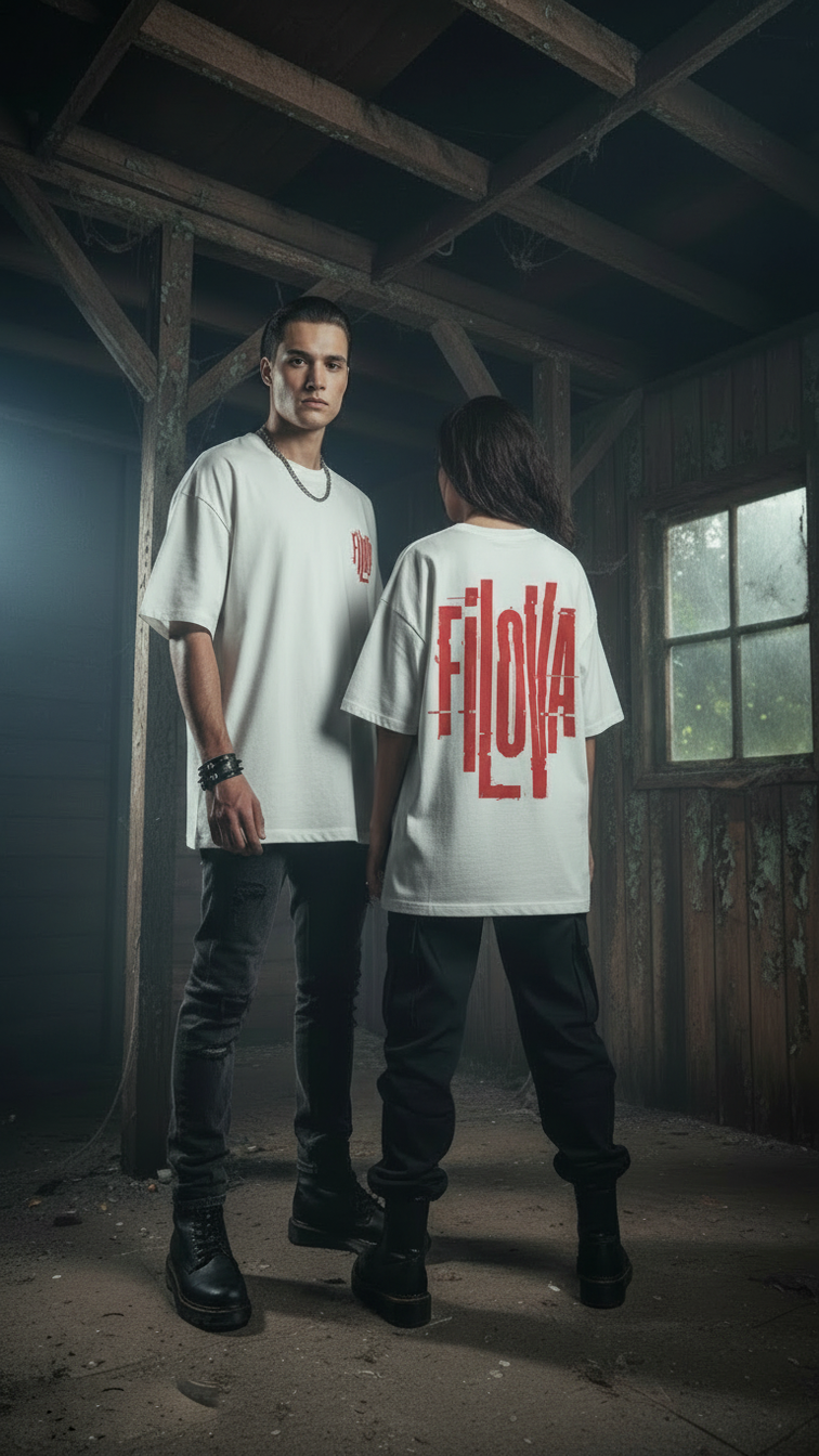 Filova Cyberpunk Red White graphic T-shirt social image