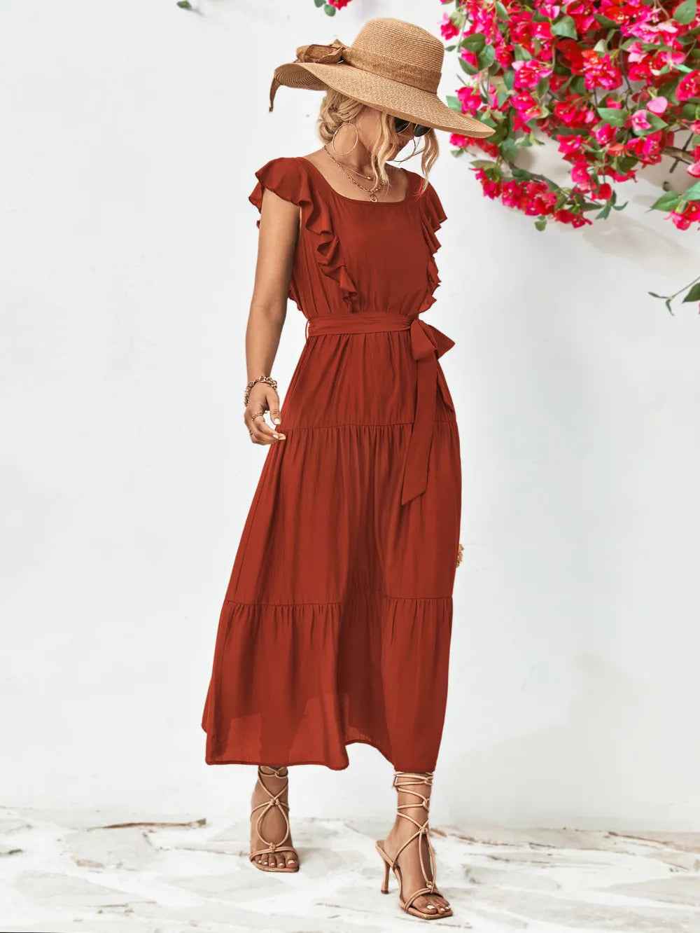 Tie-Belt Ruffled Tiered Dress – view 8