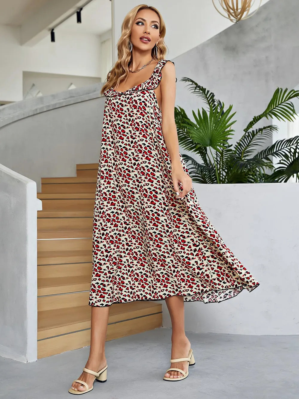 Printed Ruffled Sleeveless Midi Dress – view 3