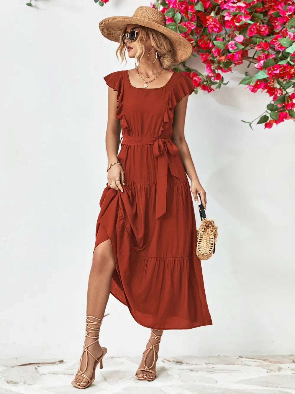 Tie-Belt Ruffled Tiered Dress – view 7