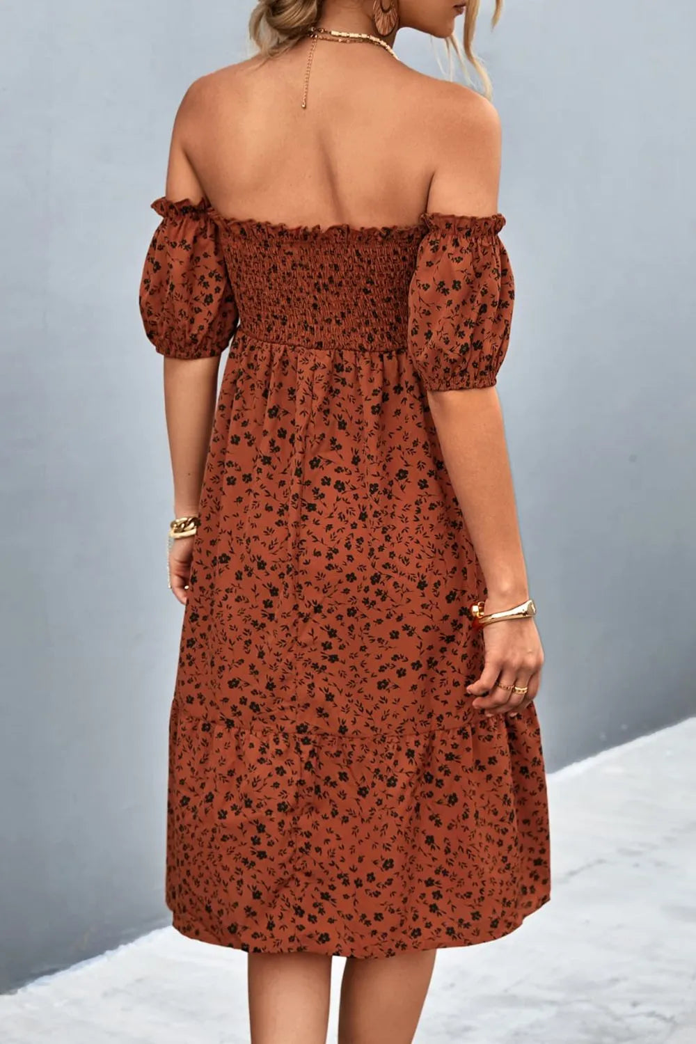 Ditsy Floral Smocked Off-Shoulder Dress – view 2