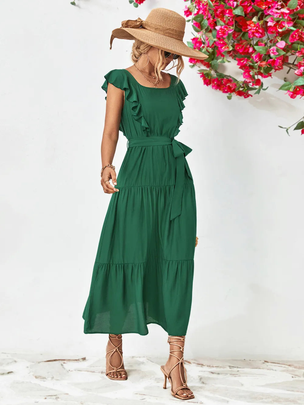 Tie-Belt Ruffled Tiered Dress – view 4