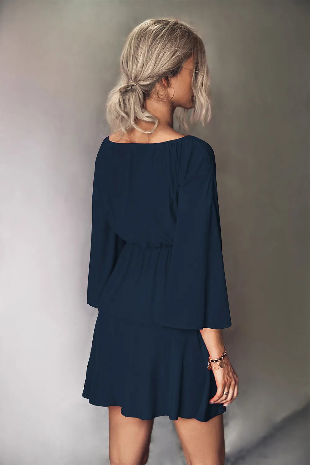Tie-Neck Flare-Sleeve Mini Dress – view 12