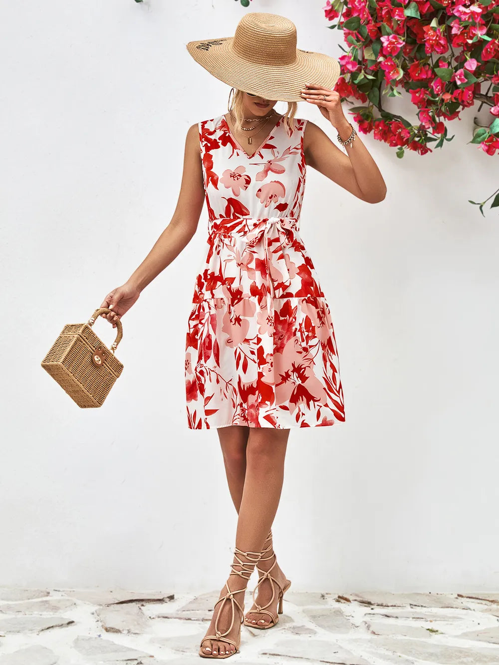 Floral V-Neck Tie-Waist Dress – view 12