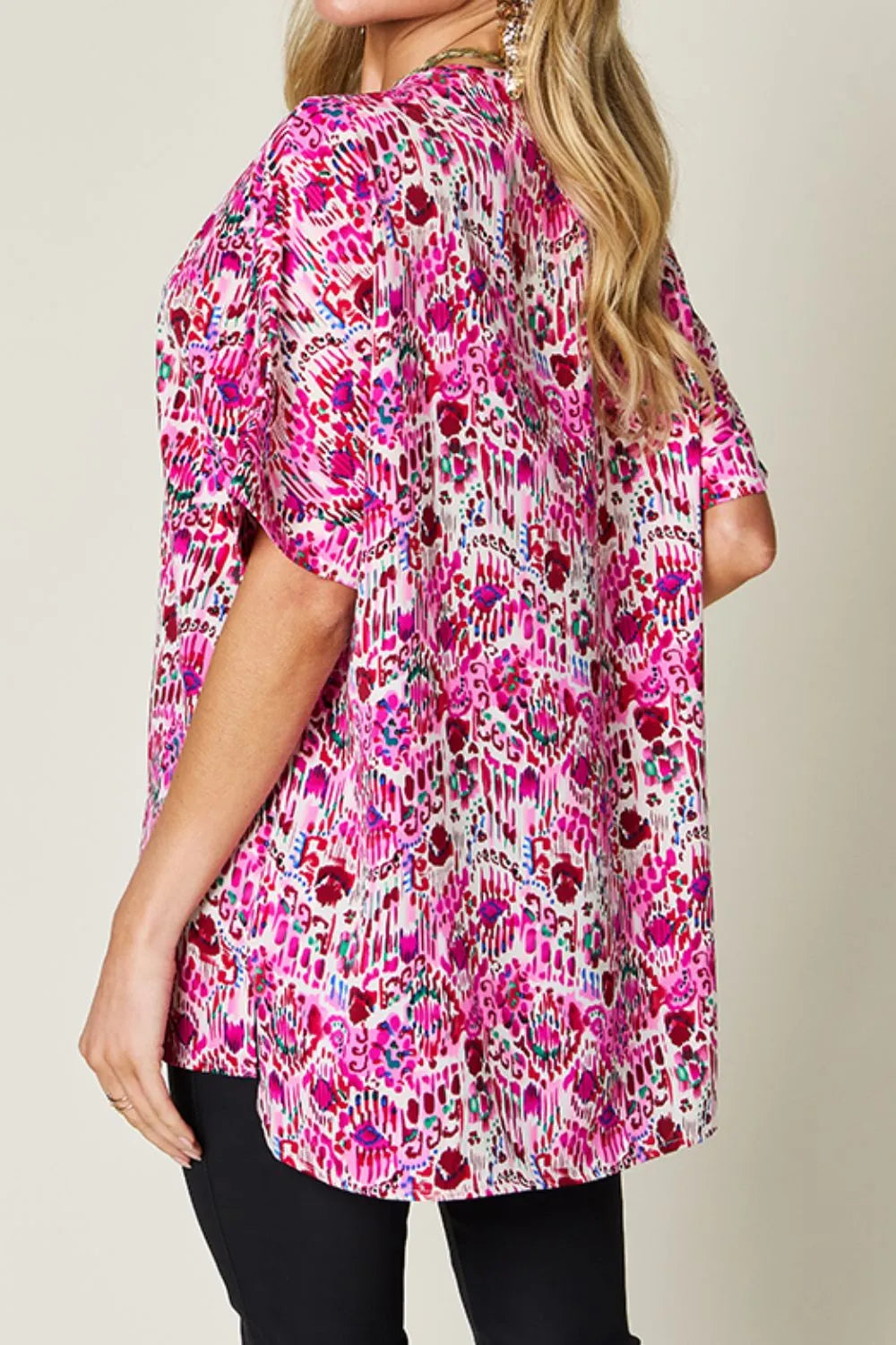 Double Take Full Size Printed V-Neck Short Sleeve Blouse – view 6