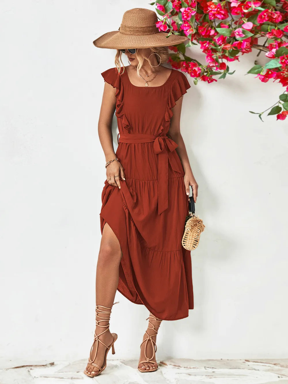 Tie-Belt Ruffled Tiered Dress – view 9