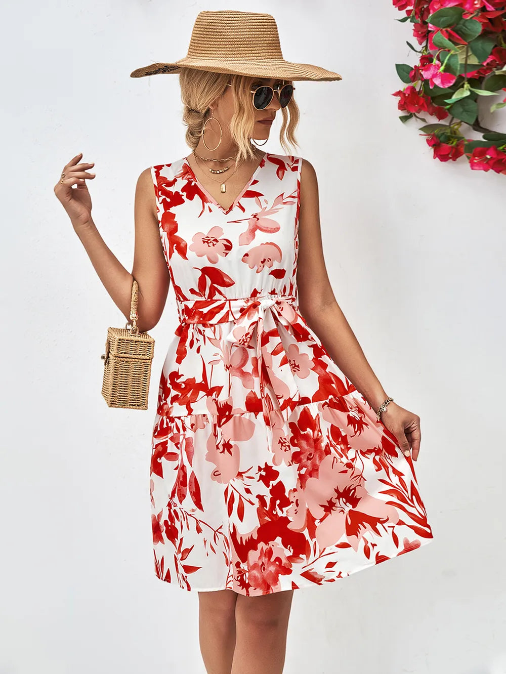 Floral V-Neck Tie-Waist Dress – view 9