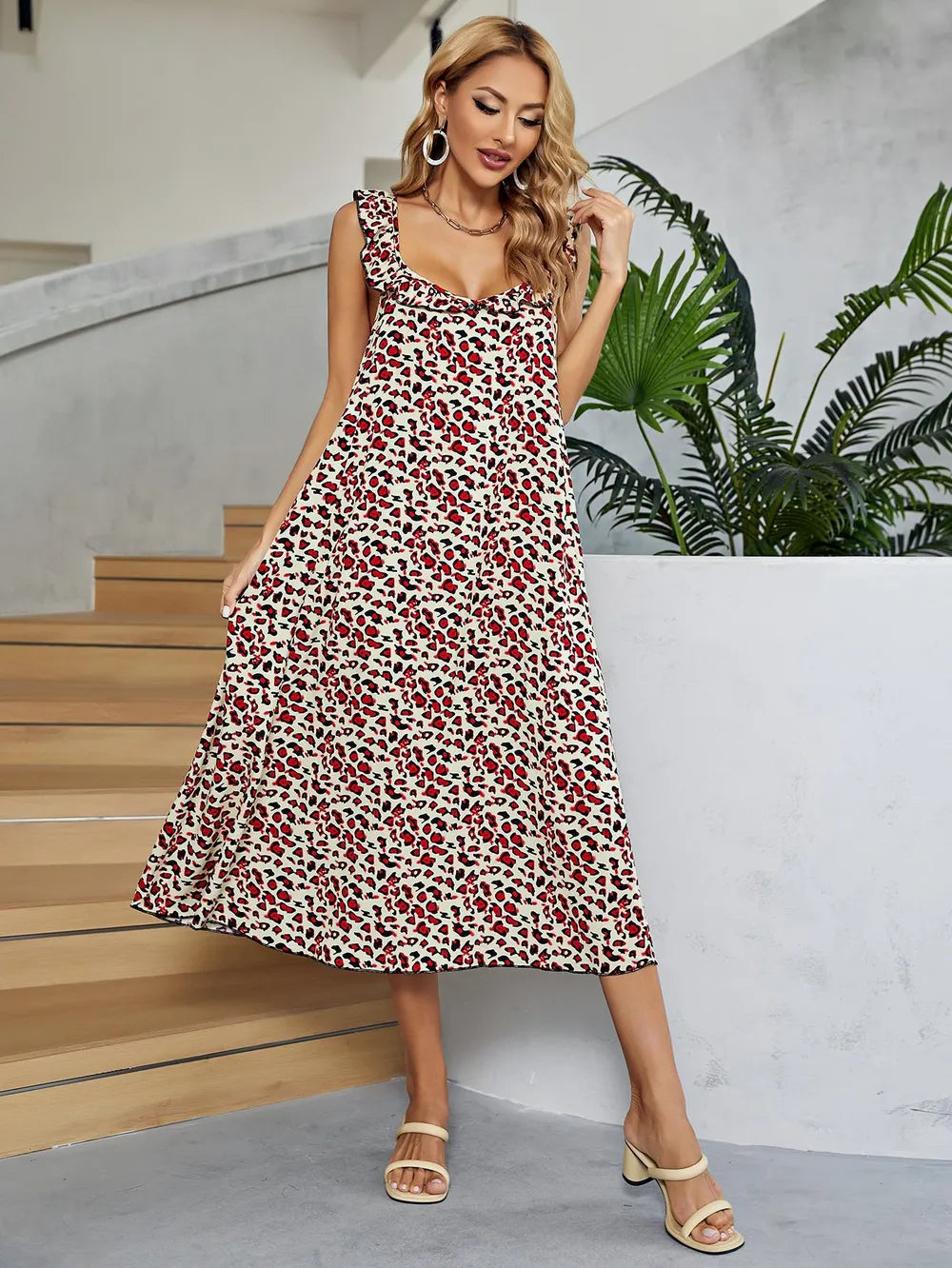 Printed Ruffled Sleeveless Midi Dress – view 5