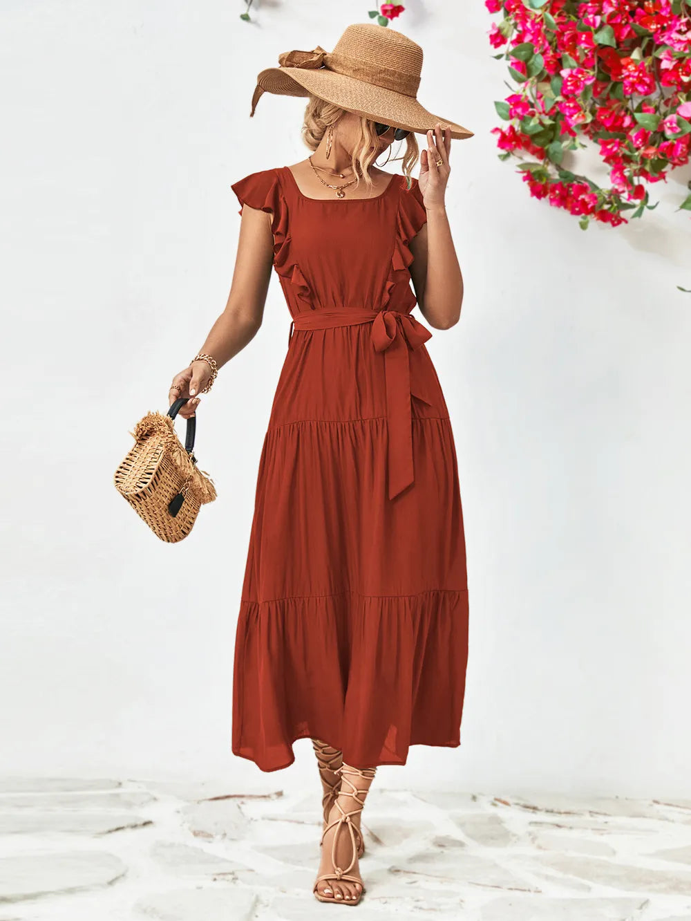Tie-Belt Ruffled Tiered Dress – view 10