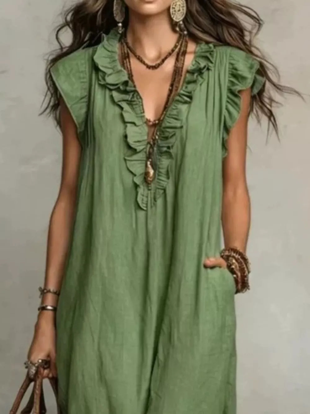 Ruffled V-Neck Cap-Sleeve Maxi Dress – view 2