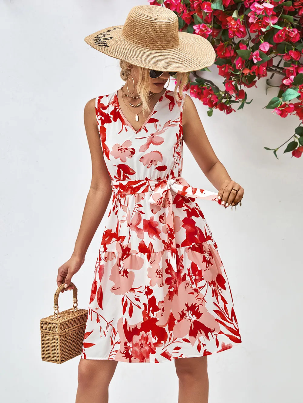 Floral V-Neck Tie-Waist Dress – view 8