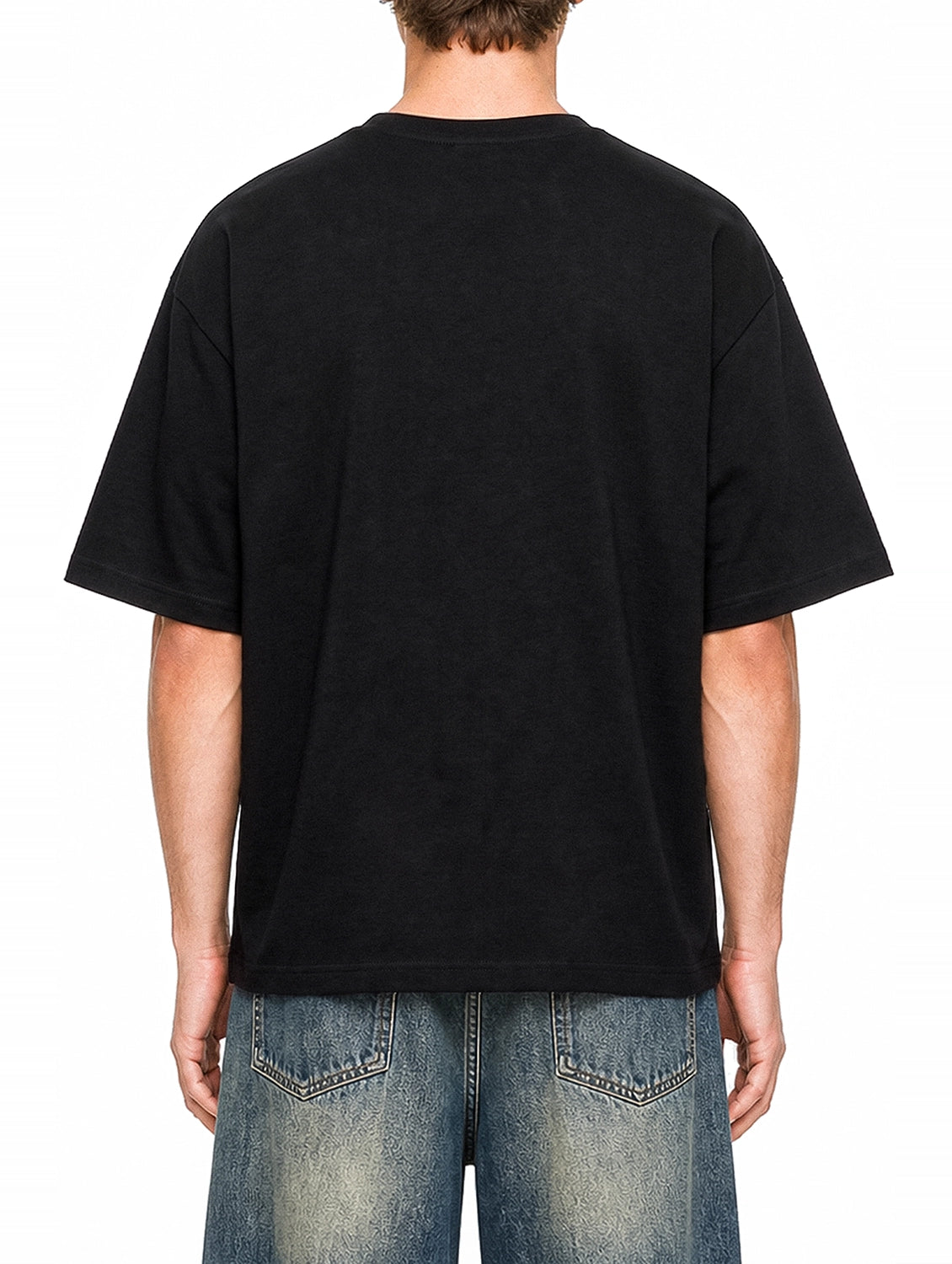 Bloom In The Dark Black graphic T-shirt on model, back view