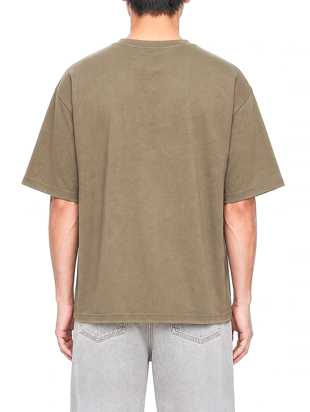 A Gritty Street Coffee graphic T-shirt on model, back view