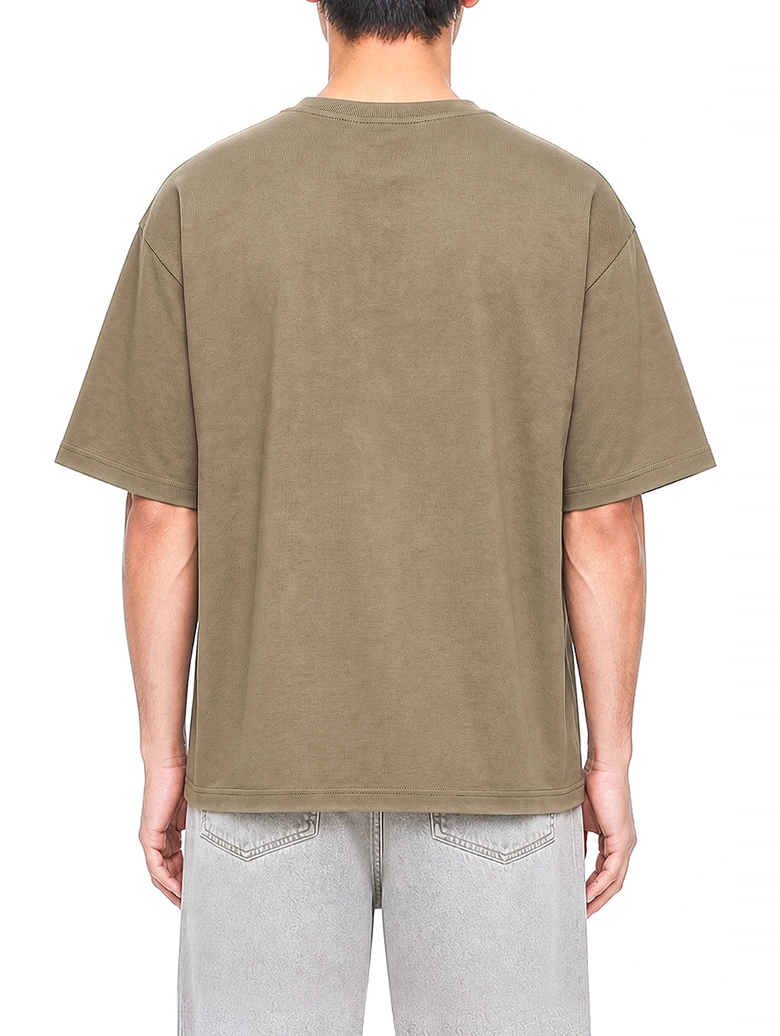 A Gritty Street Coffee graphic T-shirt on model, back view