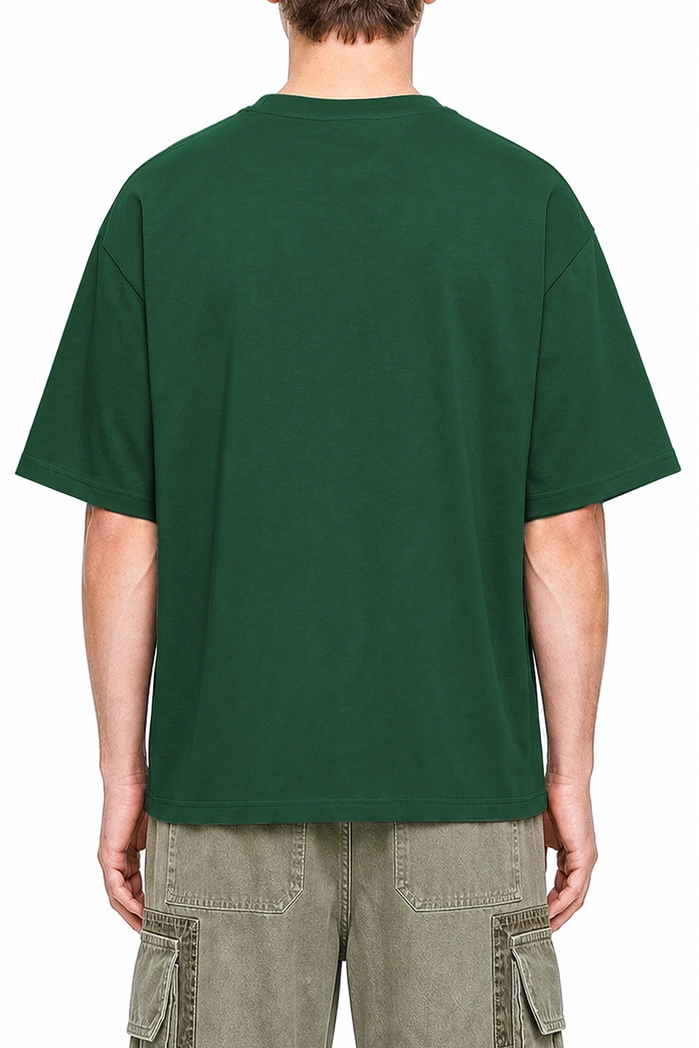 Cloud Nine Club Dark Green graphic T-shirt on model, back view
