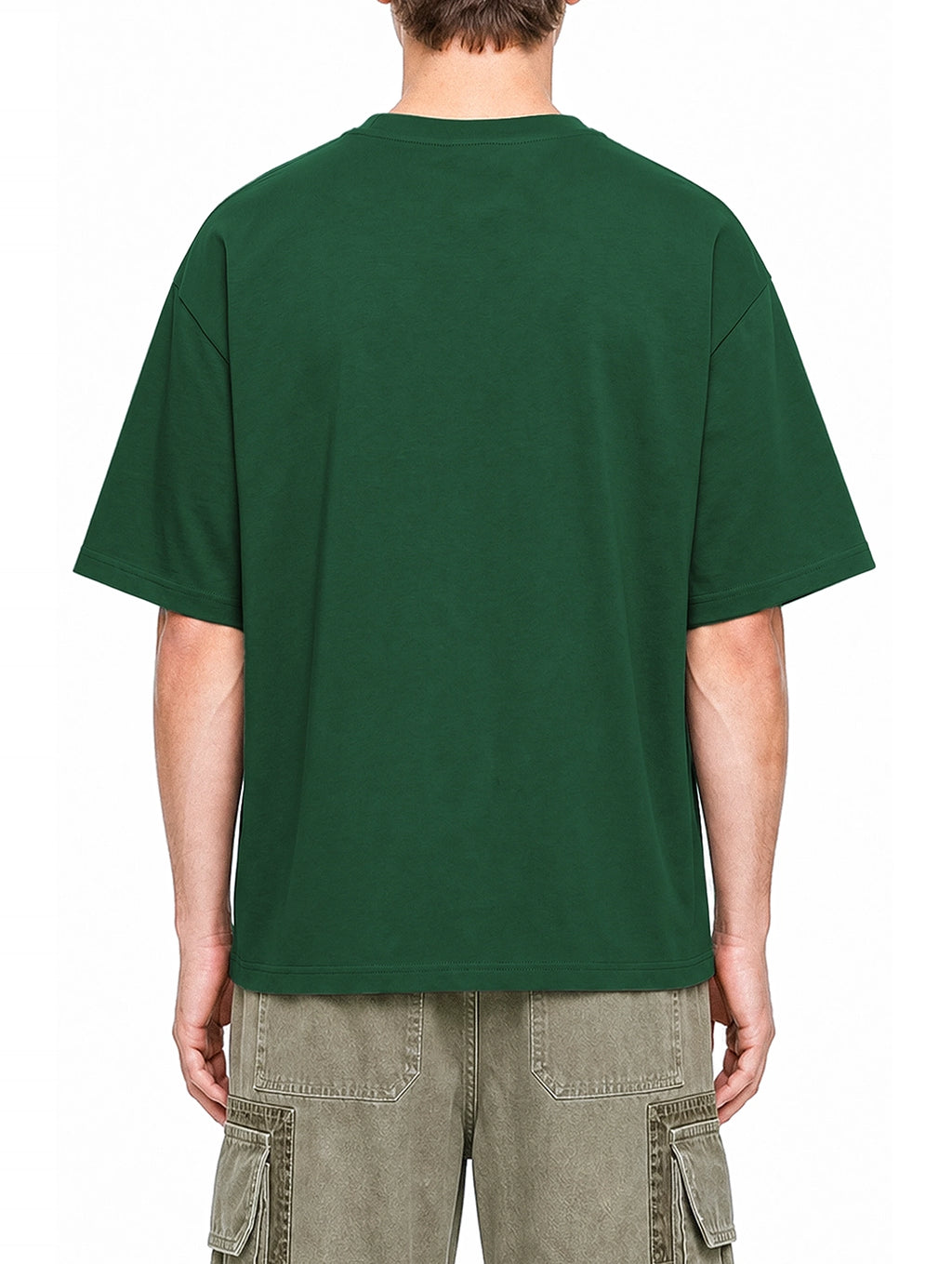 Premier Racing Collective Dark Green graphic T-shirt on model, back view